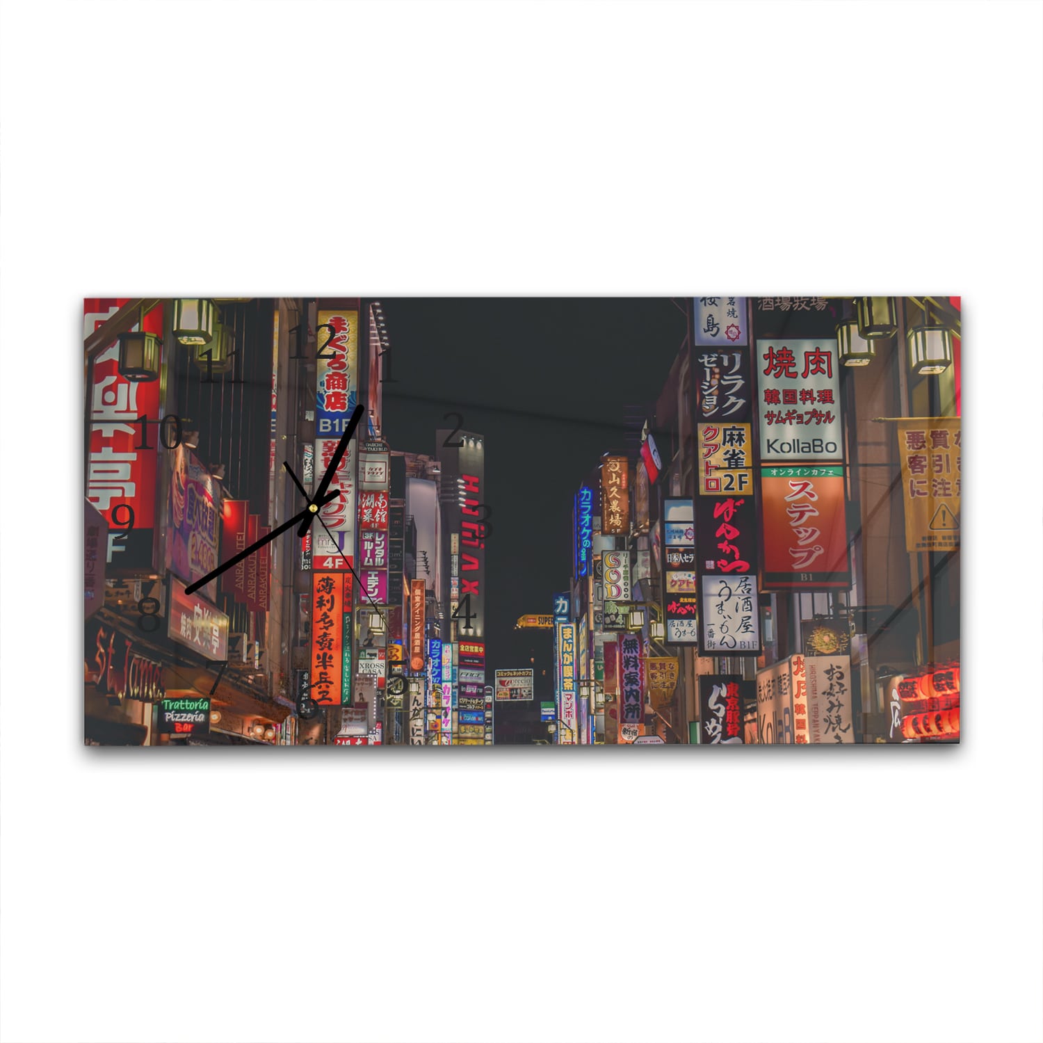 Wandklok 60x30 - Gehard Glas - Kabukicho Shinjuku Neonlichten