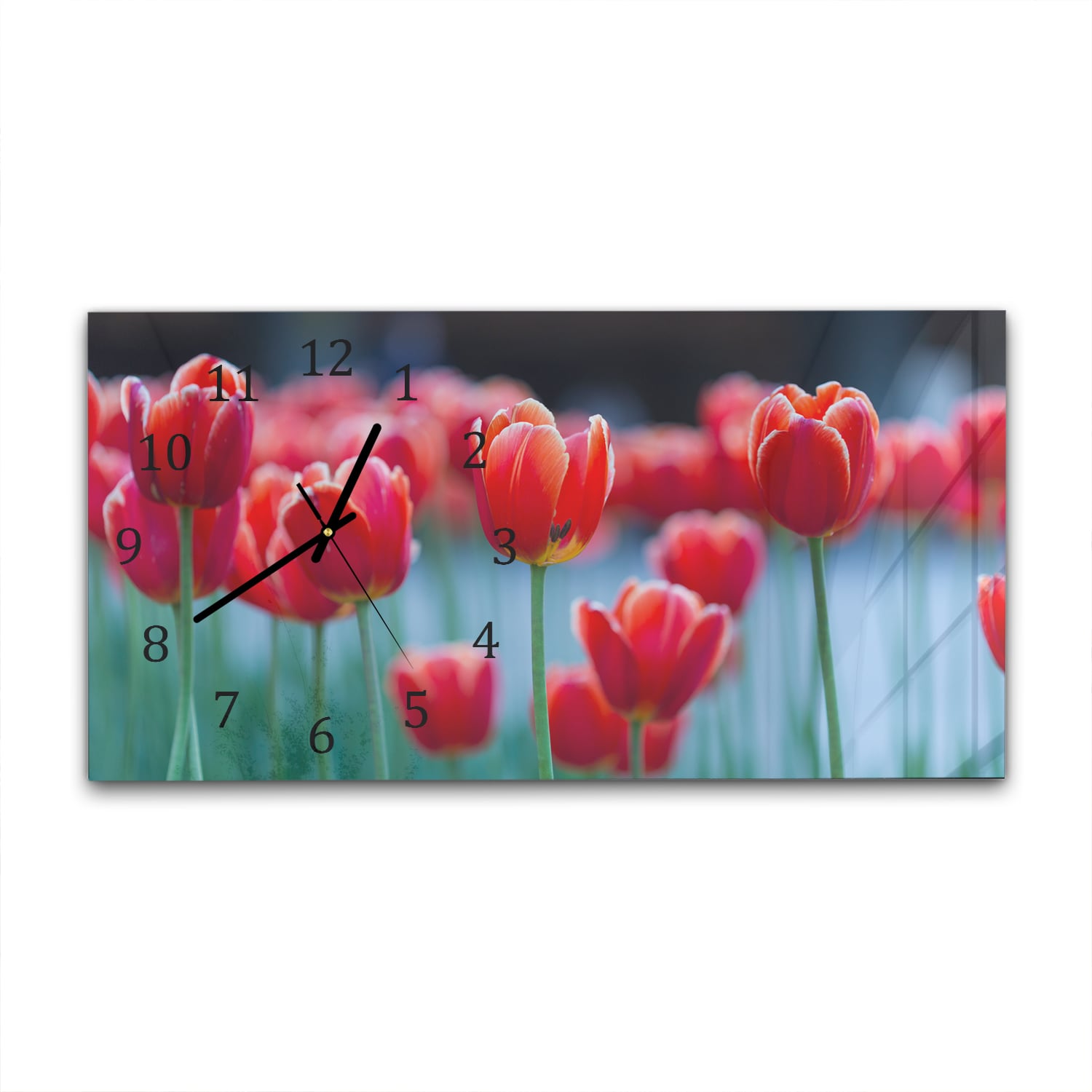 Wandklok 60x30 - Gehard Glas - Rode Tulpen