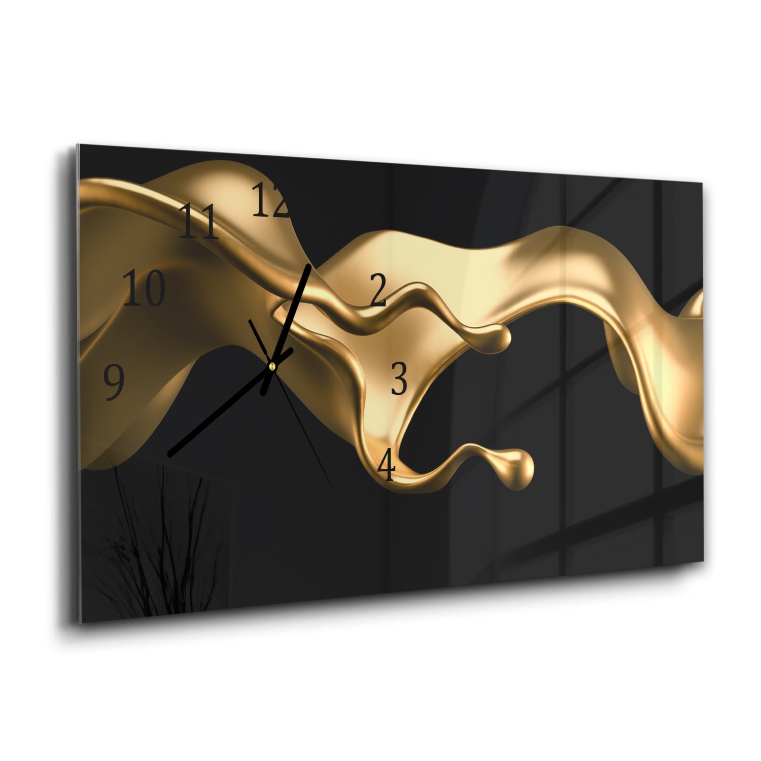 Wandklok 60x30 - Gehard Glas - Elegante Gouden Vloeistof