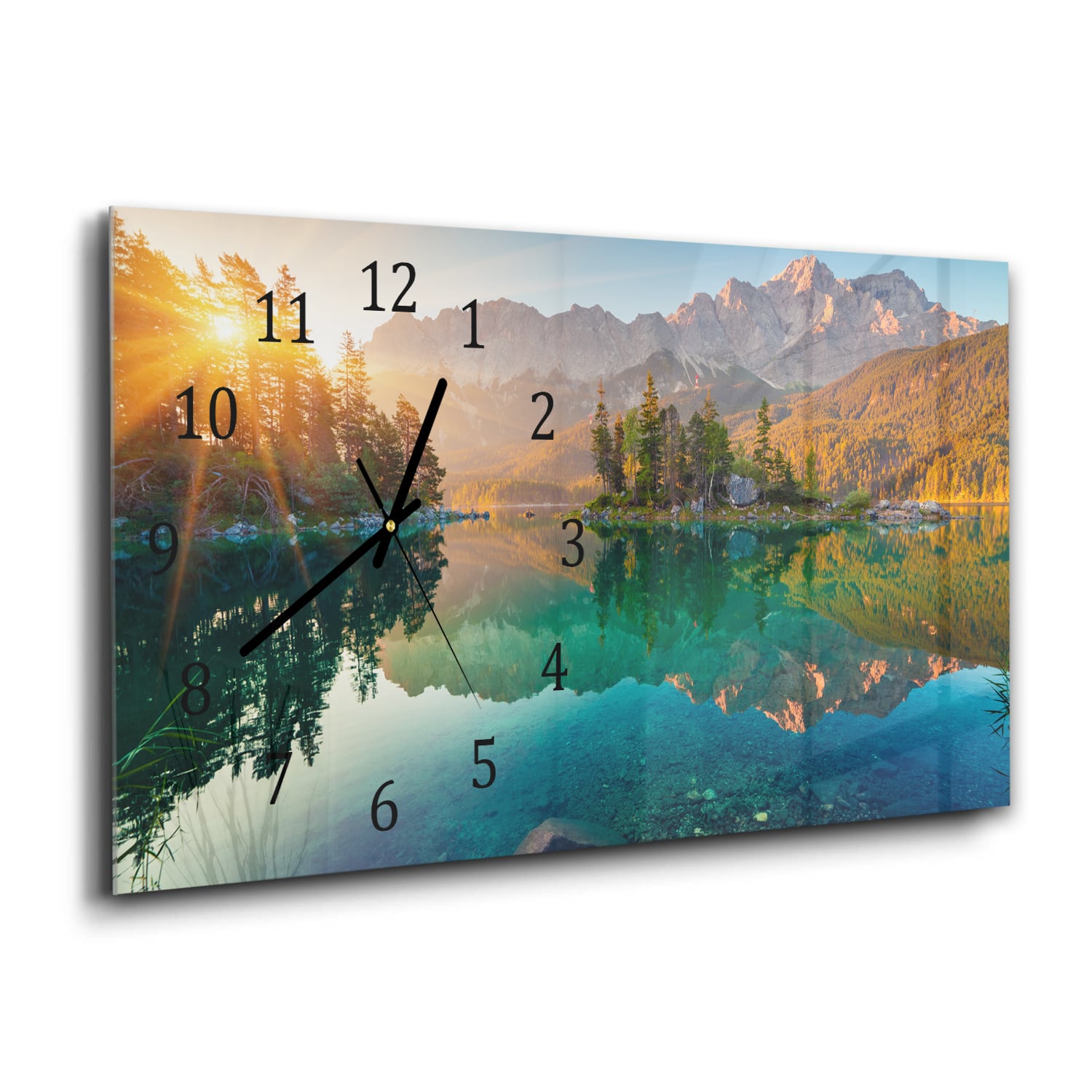 Wandklok 60x30 - Gehard Glas - Zonsopgang bij Eibsee Meer