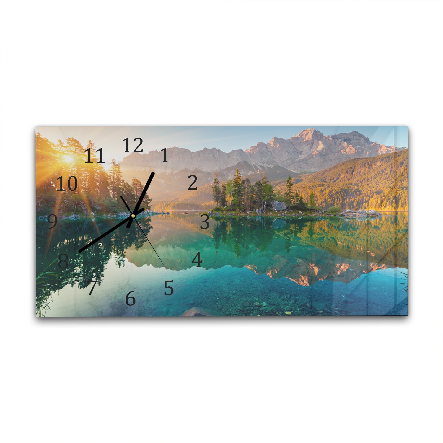 Wandklok 60x30 - Gehard Glas - Zonsopgang bij Eibsee Meer