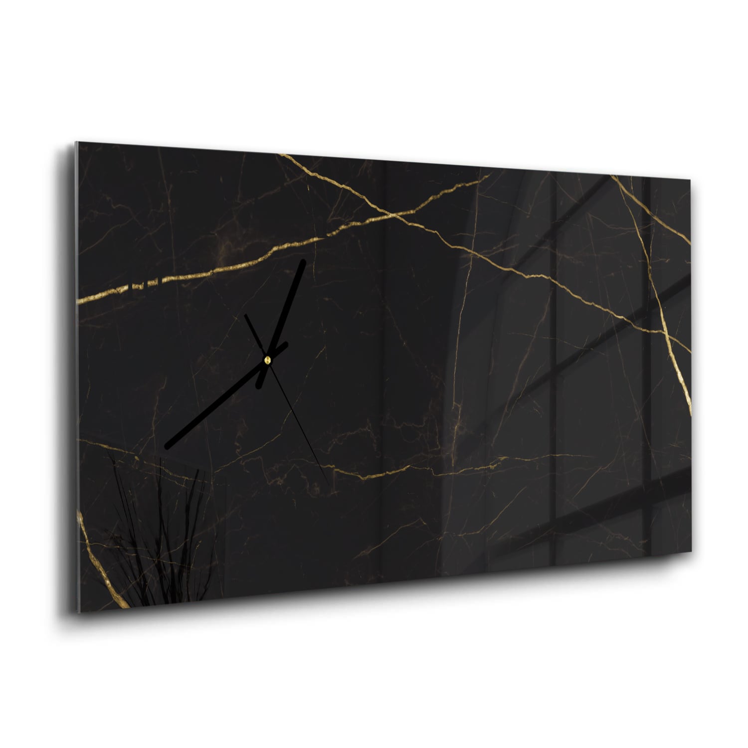 Wandklok 60x30 - Gehard Glas - Zwart Marmer met Gouden Aders