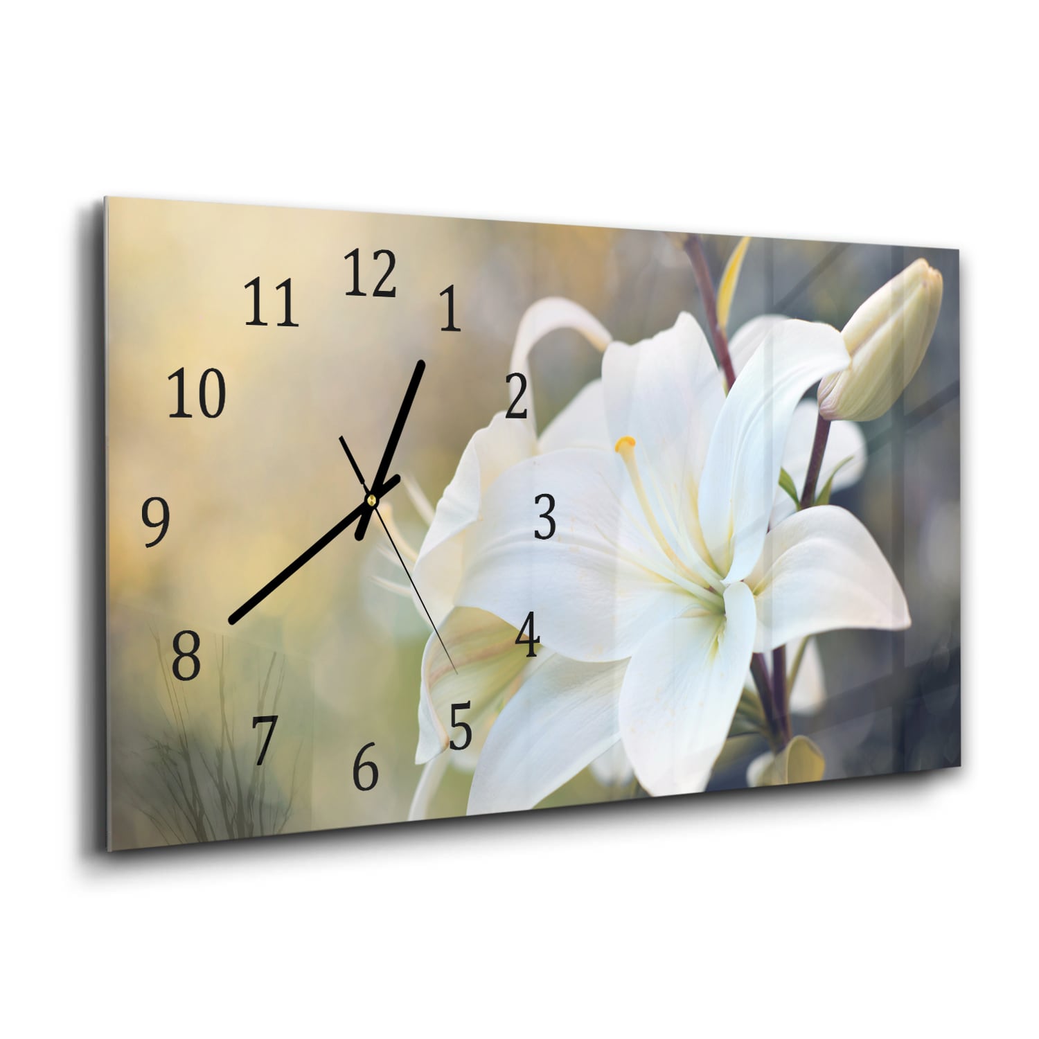 Wandklok 60x30 - Gehard Glas - Witte Lelie Bloem