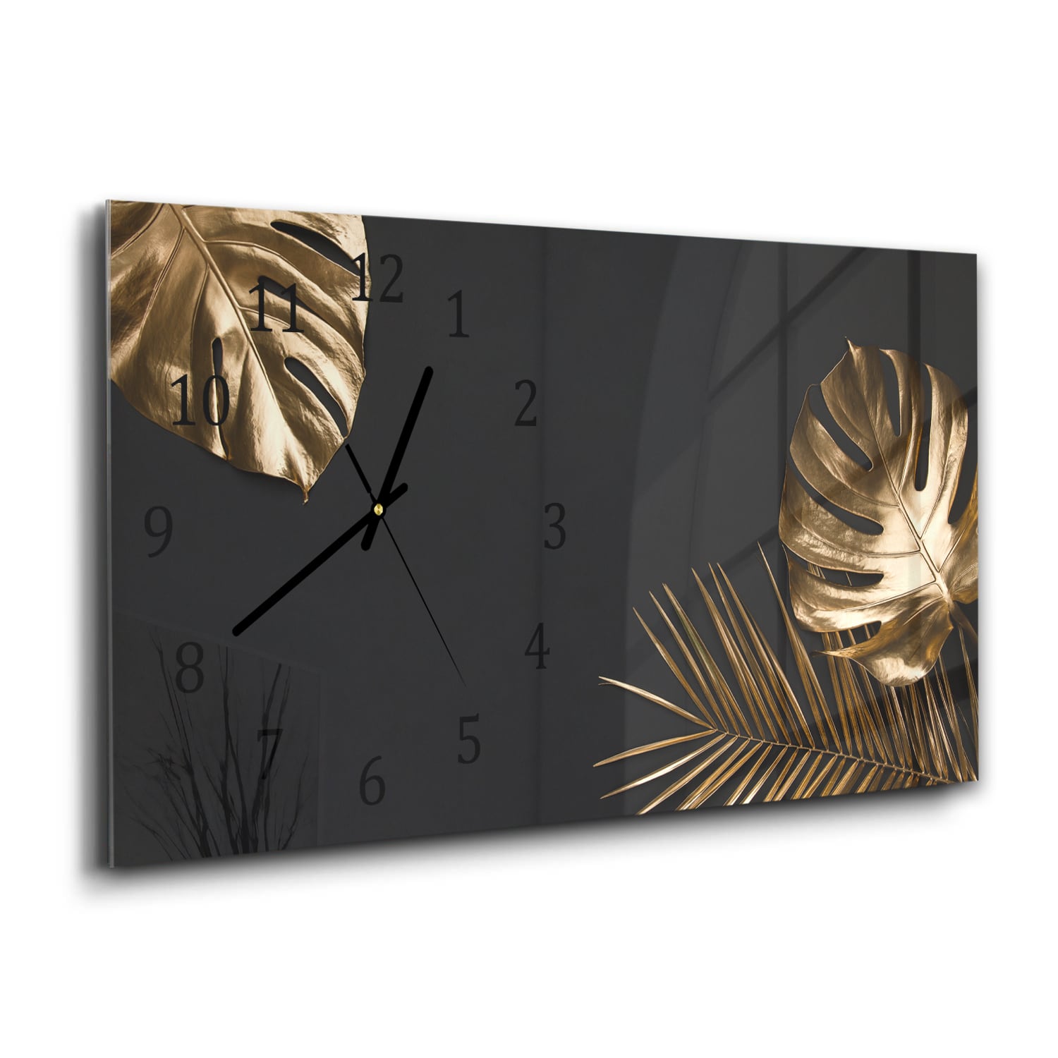 Wandklok 60x30 - Gehard Glas - Gouden Tropische Bladeren