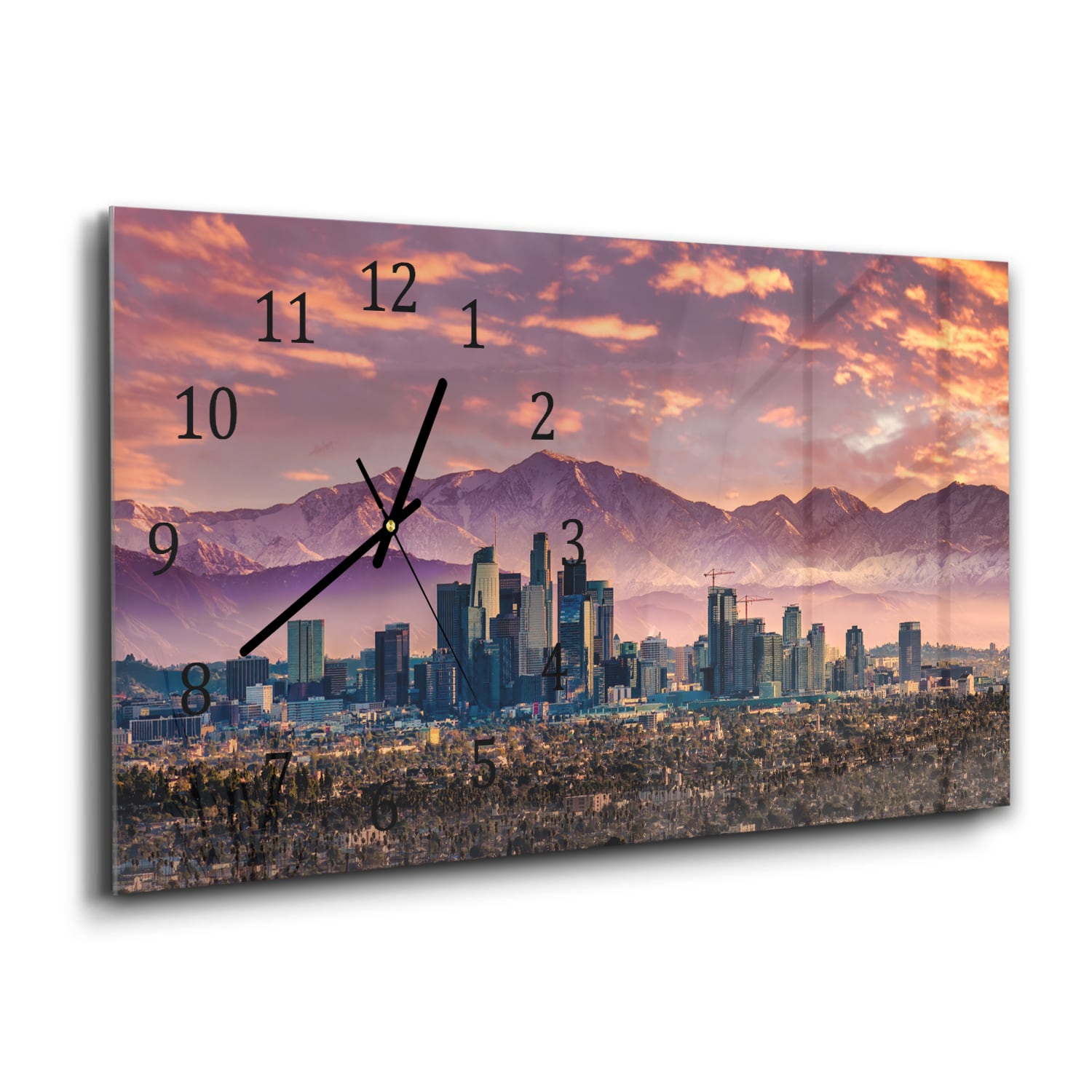 Wandklok 60x30 - Gehard Glas - Los Angeles Skyline bij Zonsondergang