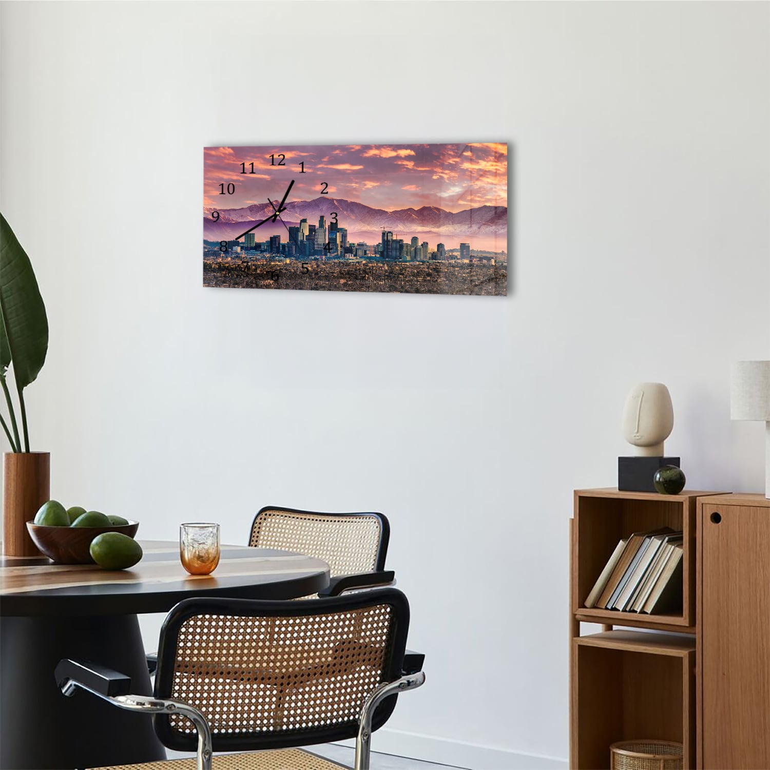 Wandklok 60x30 - Gehard Glas - Los Angeles Skyline bij Zonsondergang