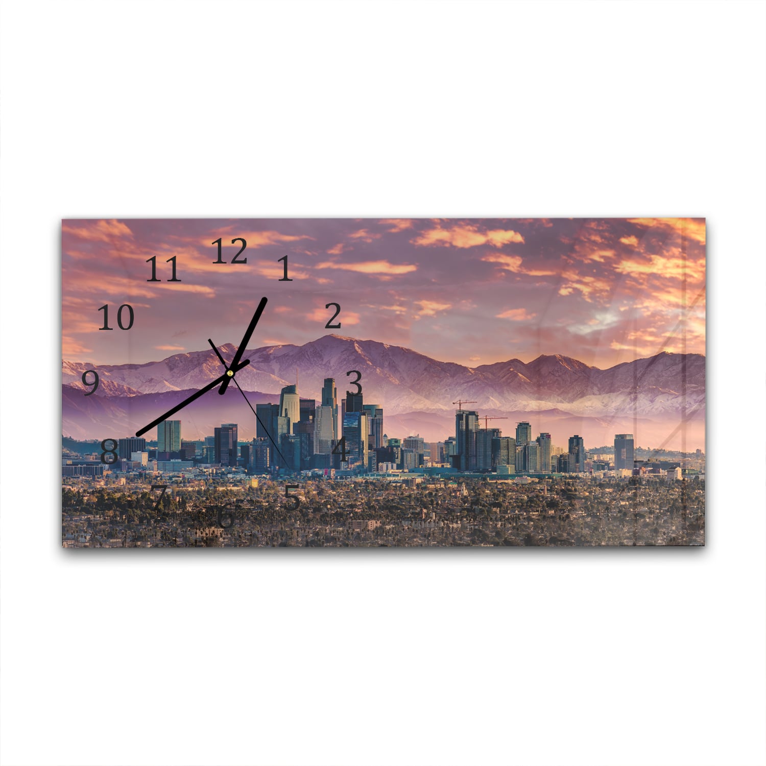 Wandklok 60x30 - Gehard Glas - Los Angeles Skyline bij Zonsondergang