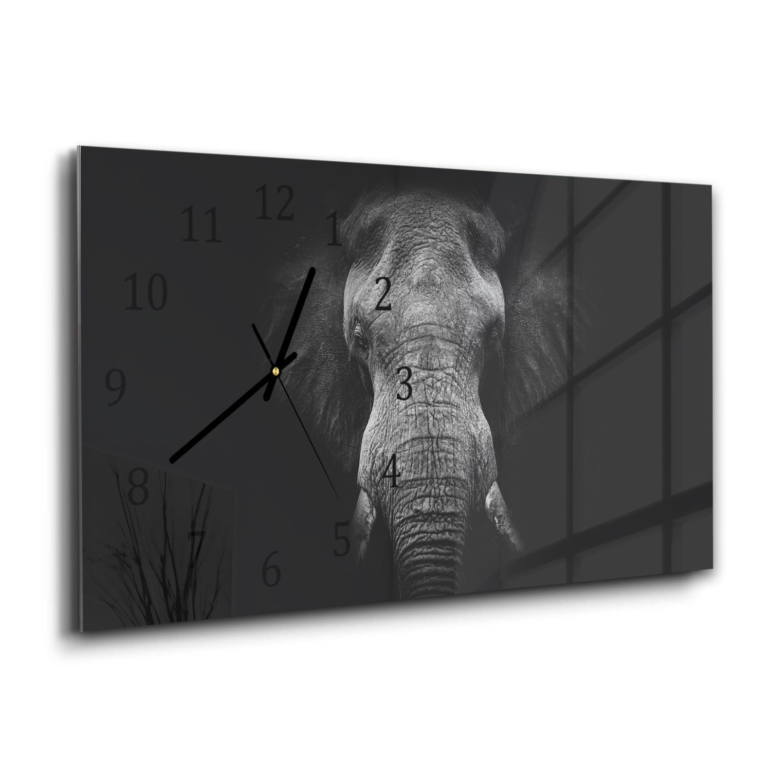 Wandklok 60x30 - Gehard Glas - Zwart/Wit Olifant