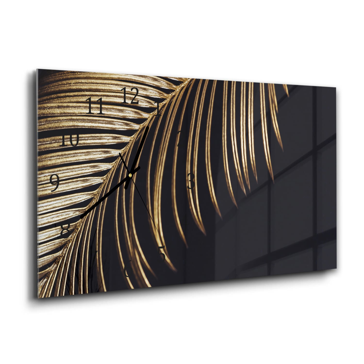 Wandklok 60x30 - Gehard Glas - Tropische Gouden Bladeren