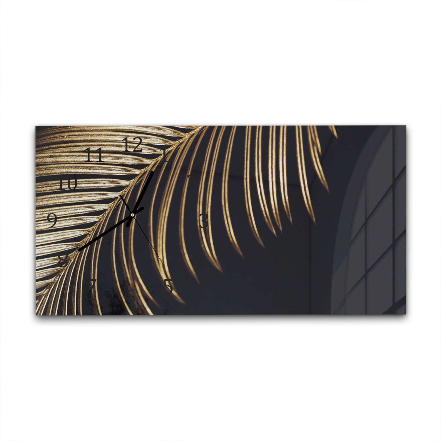 Wandklok 60x30 - Gehard Glas - Tropische Gouden Bladeren