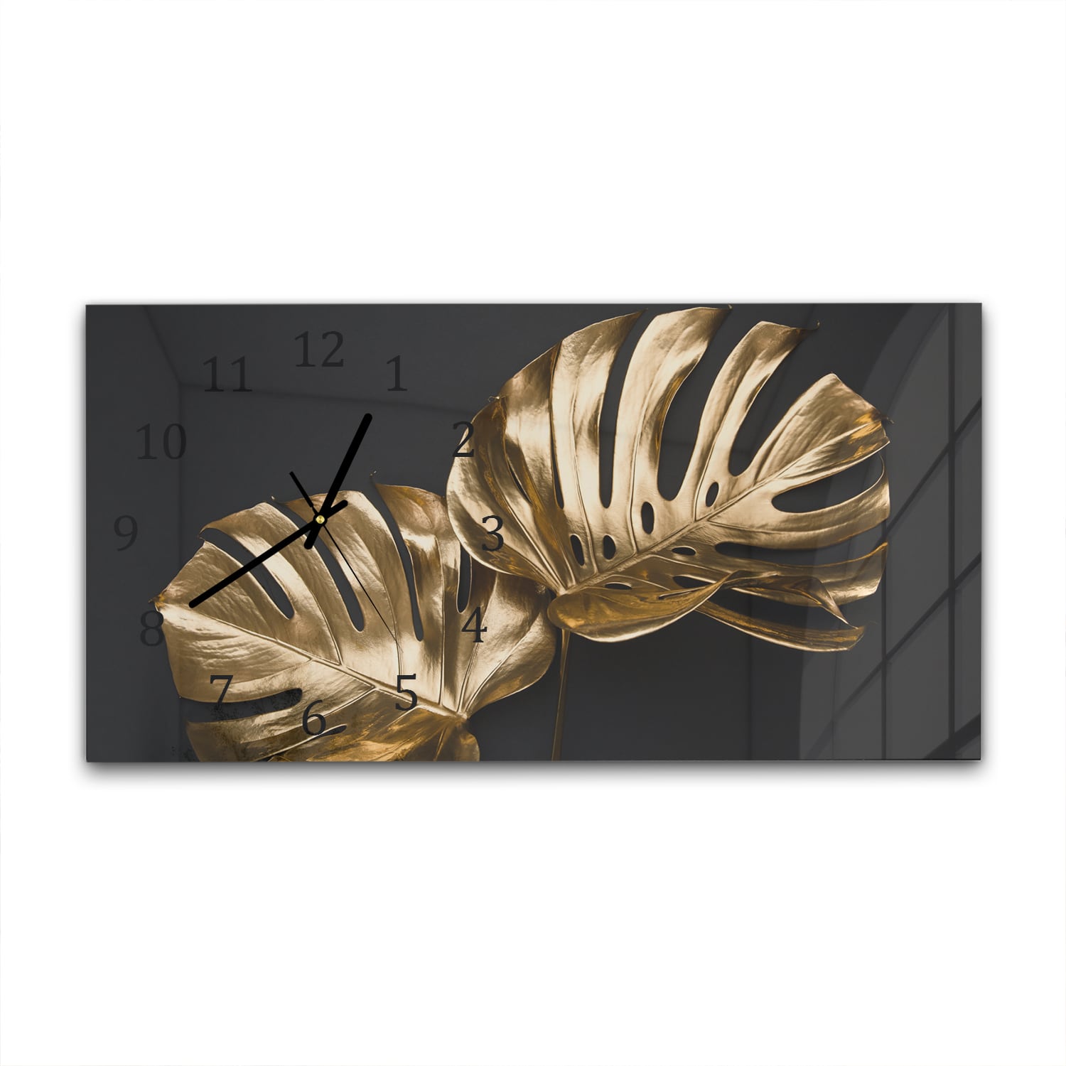 Wandklok 60x30 - Gehard Glas - Luxueuze Gouden Monstera Bladeren