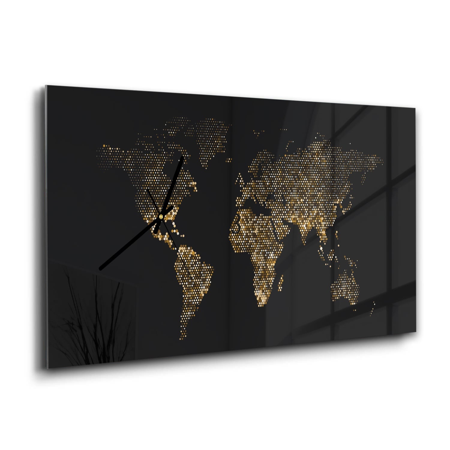 Wandklok 60x30 - Gehard Glas - Gouden Wereldkaart