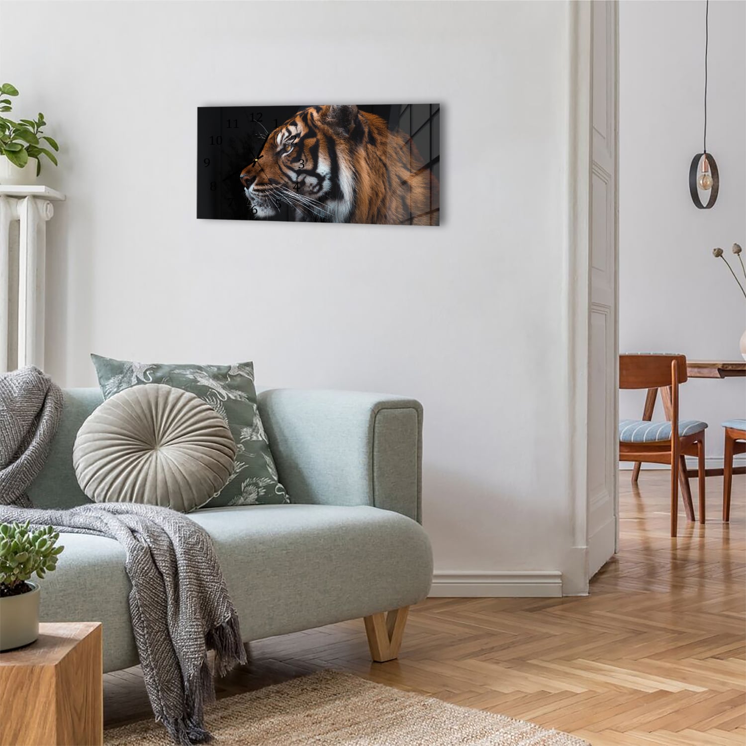 Wandklok 60x30 - Gehard Glas - Zijportret van Tijger
