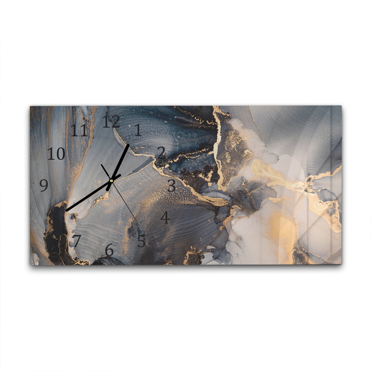 Wandklok 60x30 - Gehard Glas - Zwart en Goud Abstract Kunst