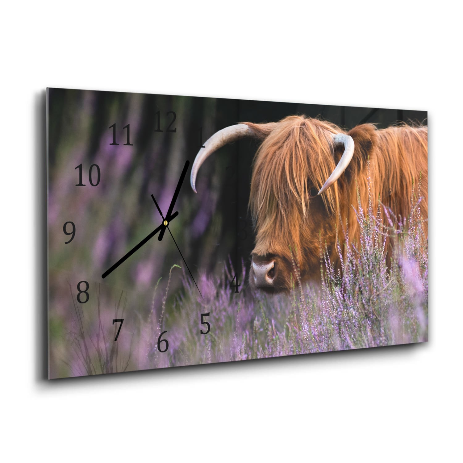 Wandklok 60x30 - Gehard Glas - Schotse Hooglander Tussen de Bloemen