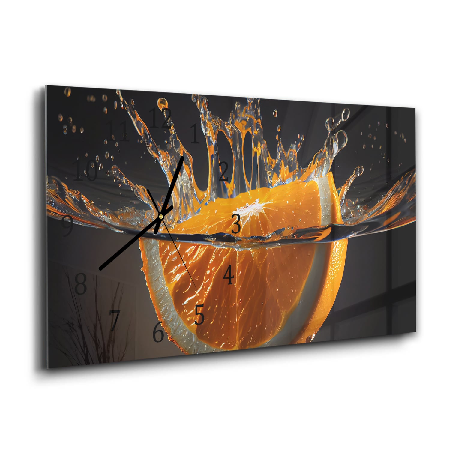 Wandklok 60x30 - Gehard Glas - Sinaasappel Splash