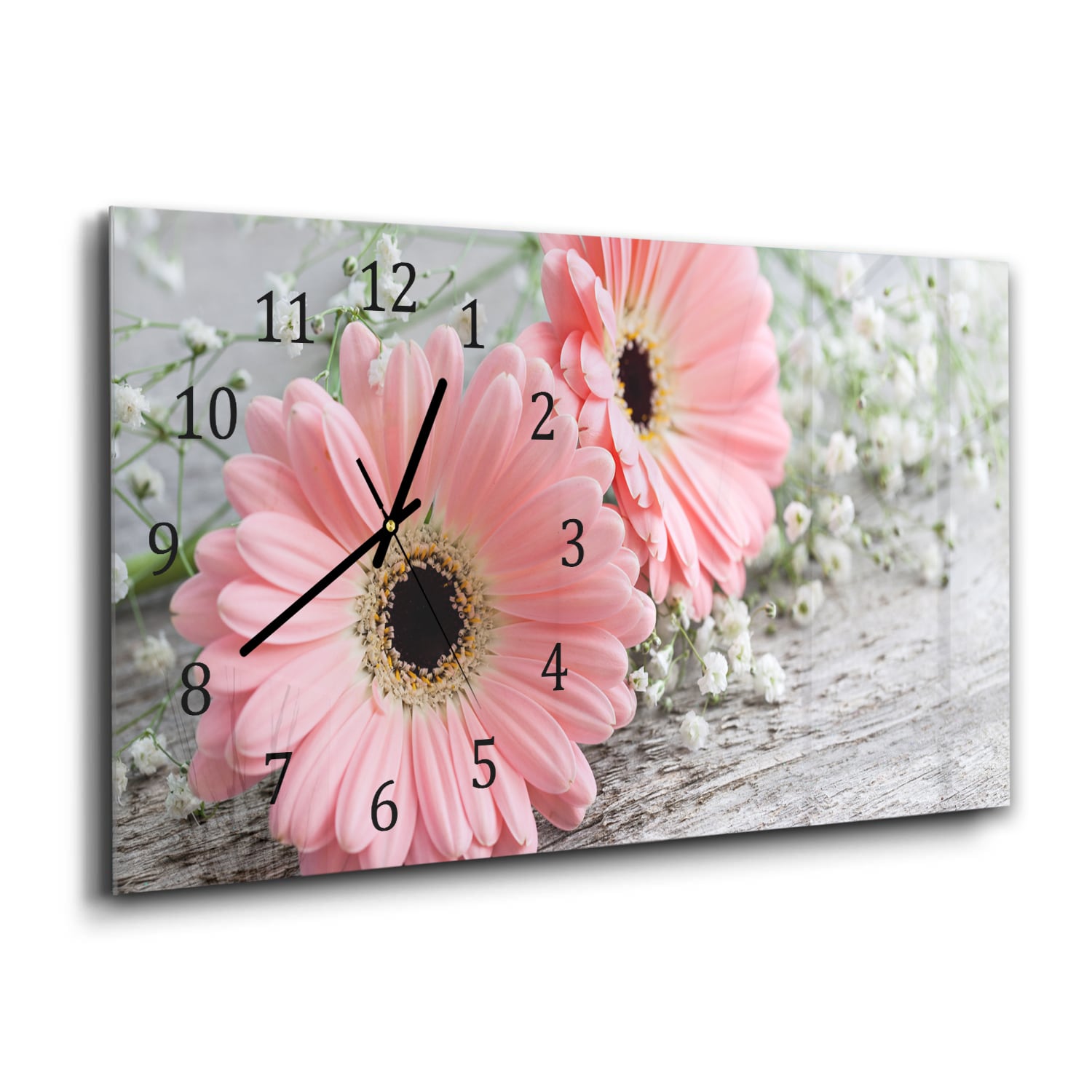 Wandklok 60x30 - Gehard Glas - Roze Gerbera