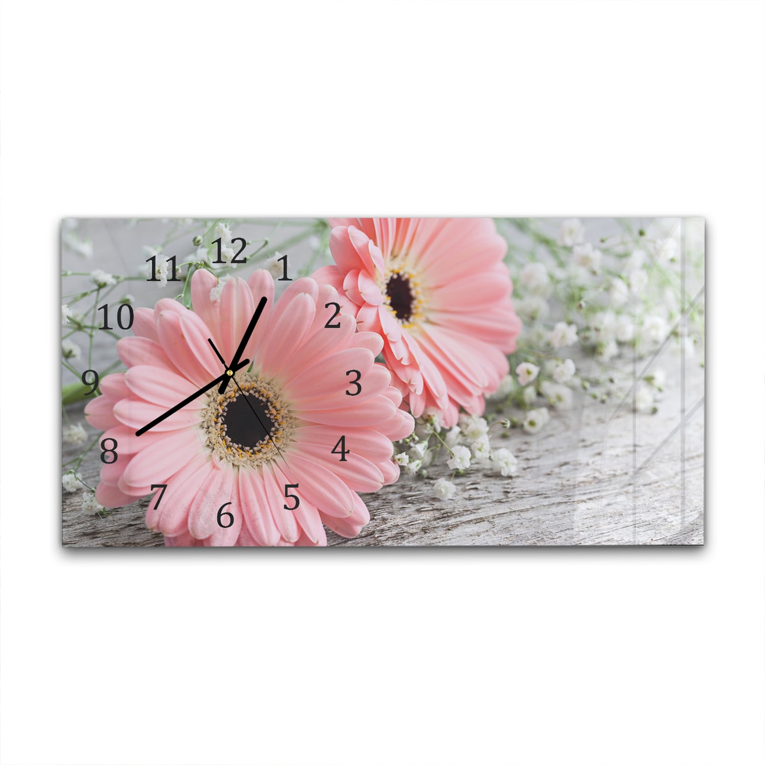 Wandklok 60x30 - Gehard Glas - Roze Gerbera