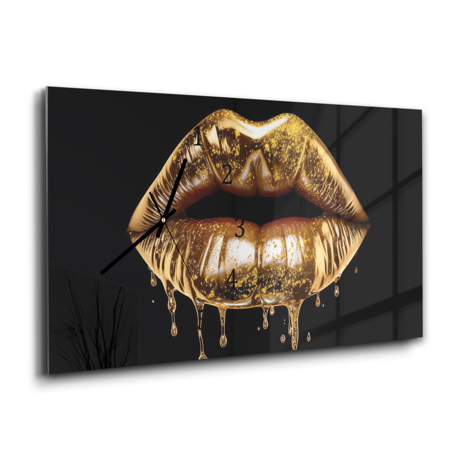 Wandklok 60x30 - Gehard Glas - Gouden Druipende Lippen