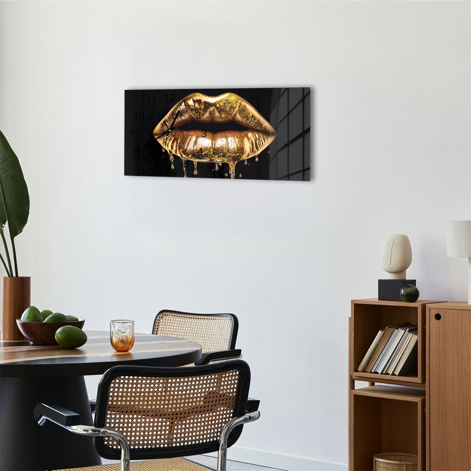 Wandklok 60x30 - Gehard Glas - Gouden Druipende Lippen