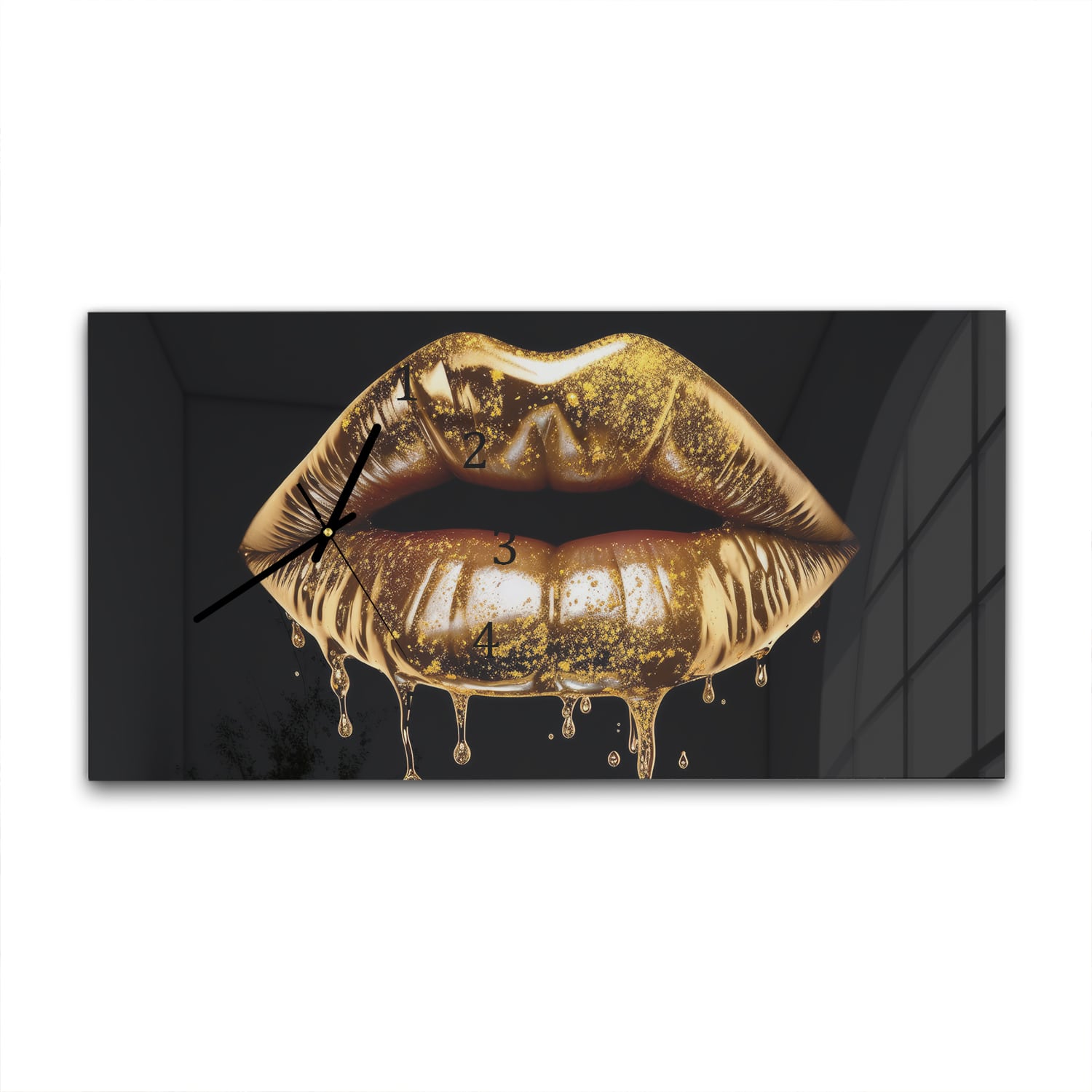 Wandklok 60x30 - Gehard Glas - Gouden Druipende Lippen