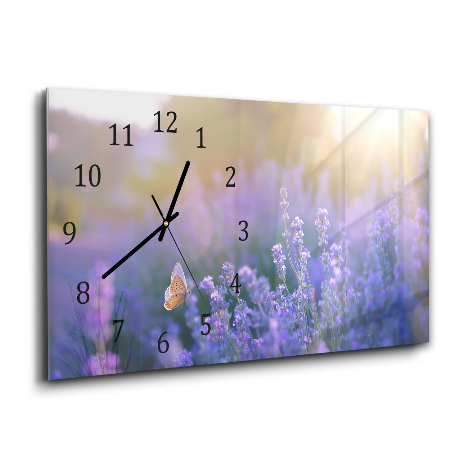 Wandklok 60x30 - Gehard Glas - Lavendel bij Zonsondergang