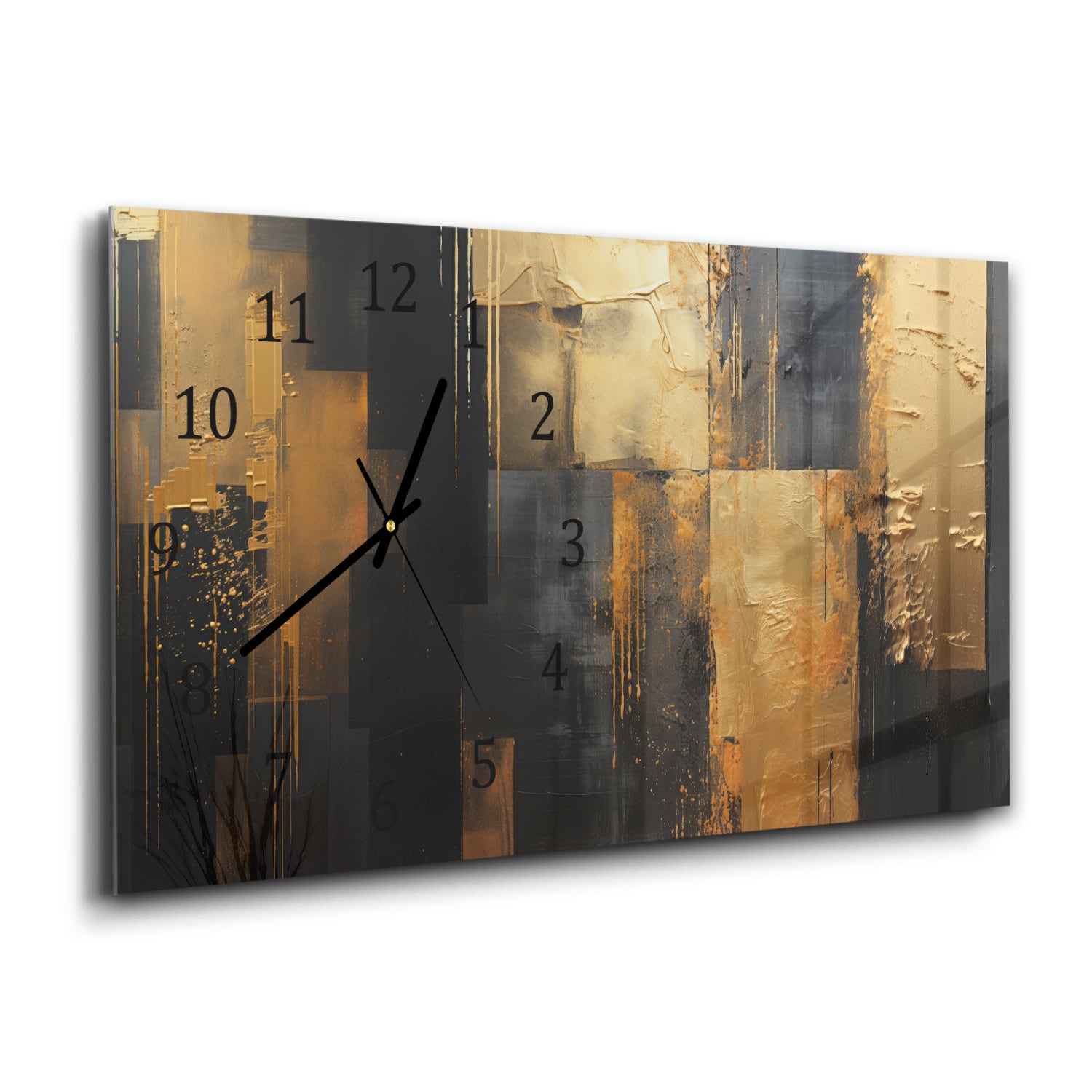 Wandklok 60x30 - Gehard Glas - Goud/Zwart Abstract schilderij