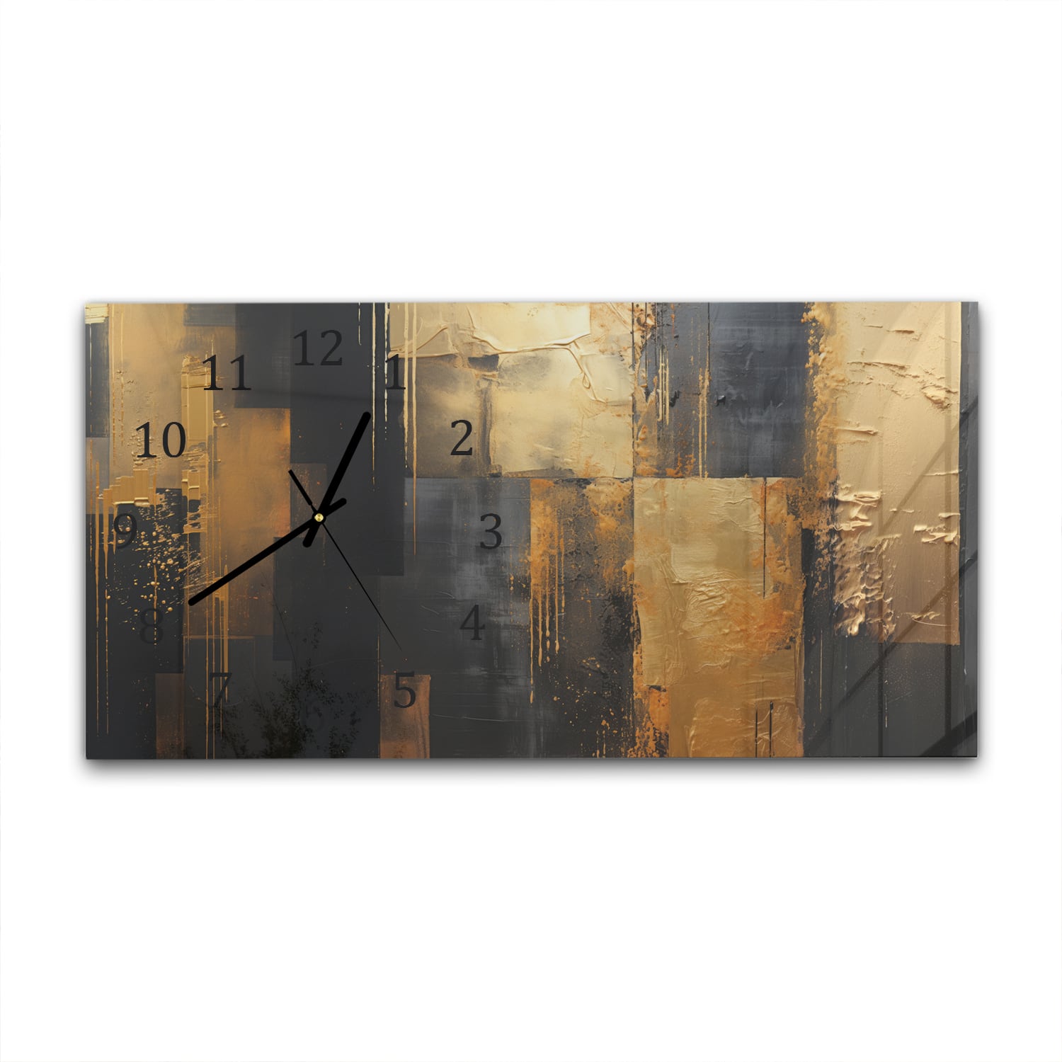 Wandklok 60x30 - Gehard Glas - Goud/Zwart Abstract schilderij