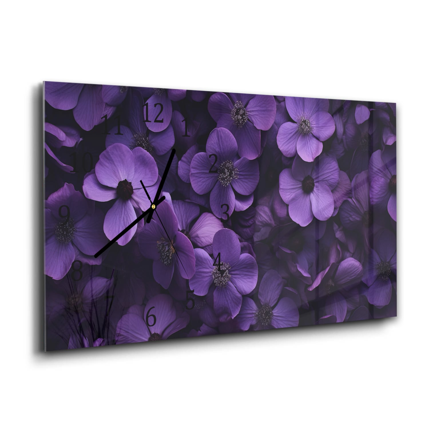 Wandklok 60x30 - Gehard Glas - Paarse Bloemen