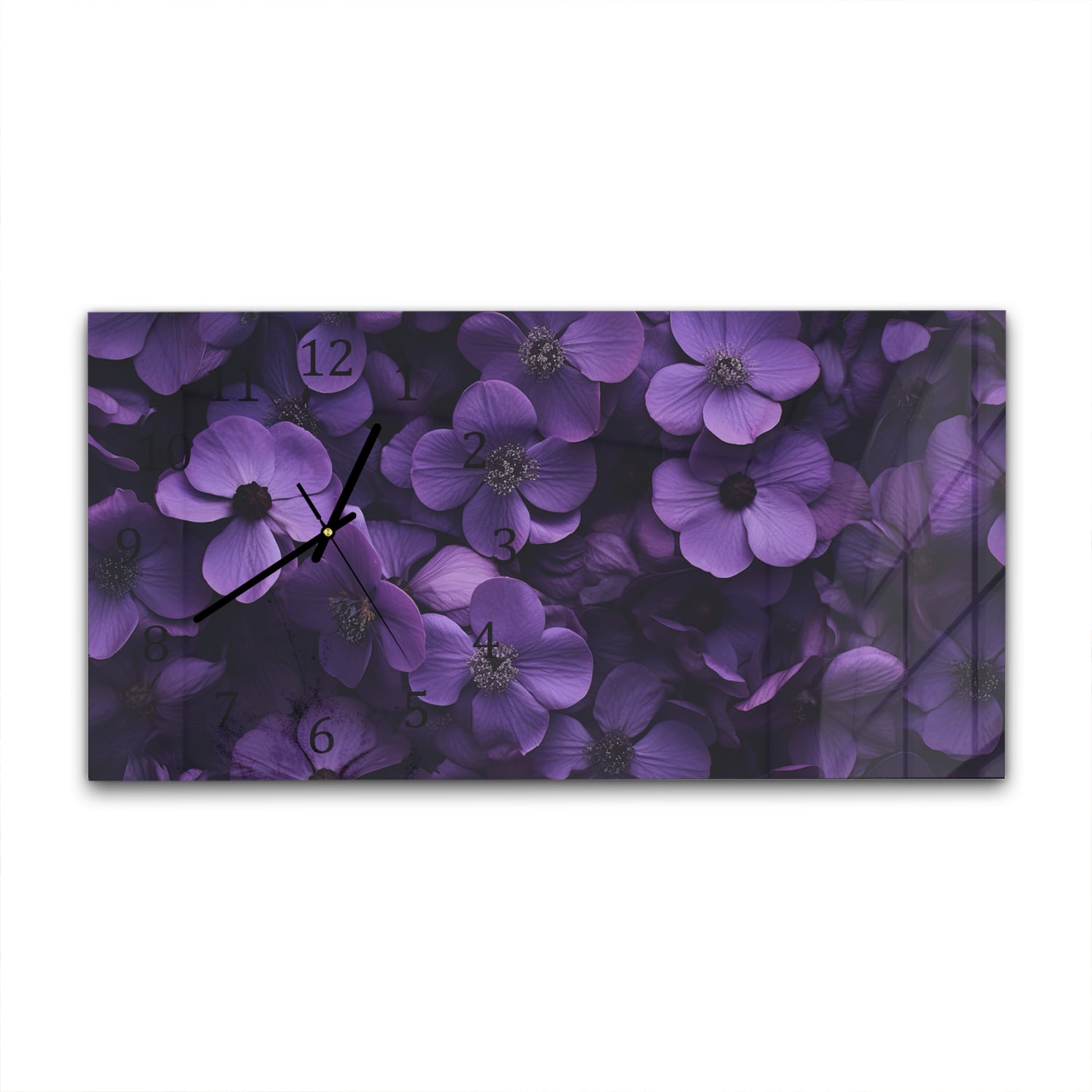 Wandklok 60x30 - Gehard Glas - Paarse Bloemen