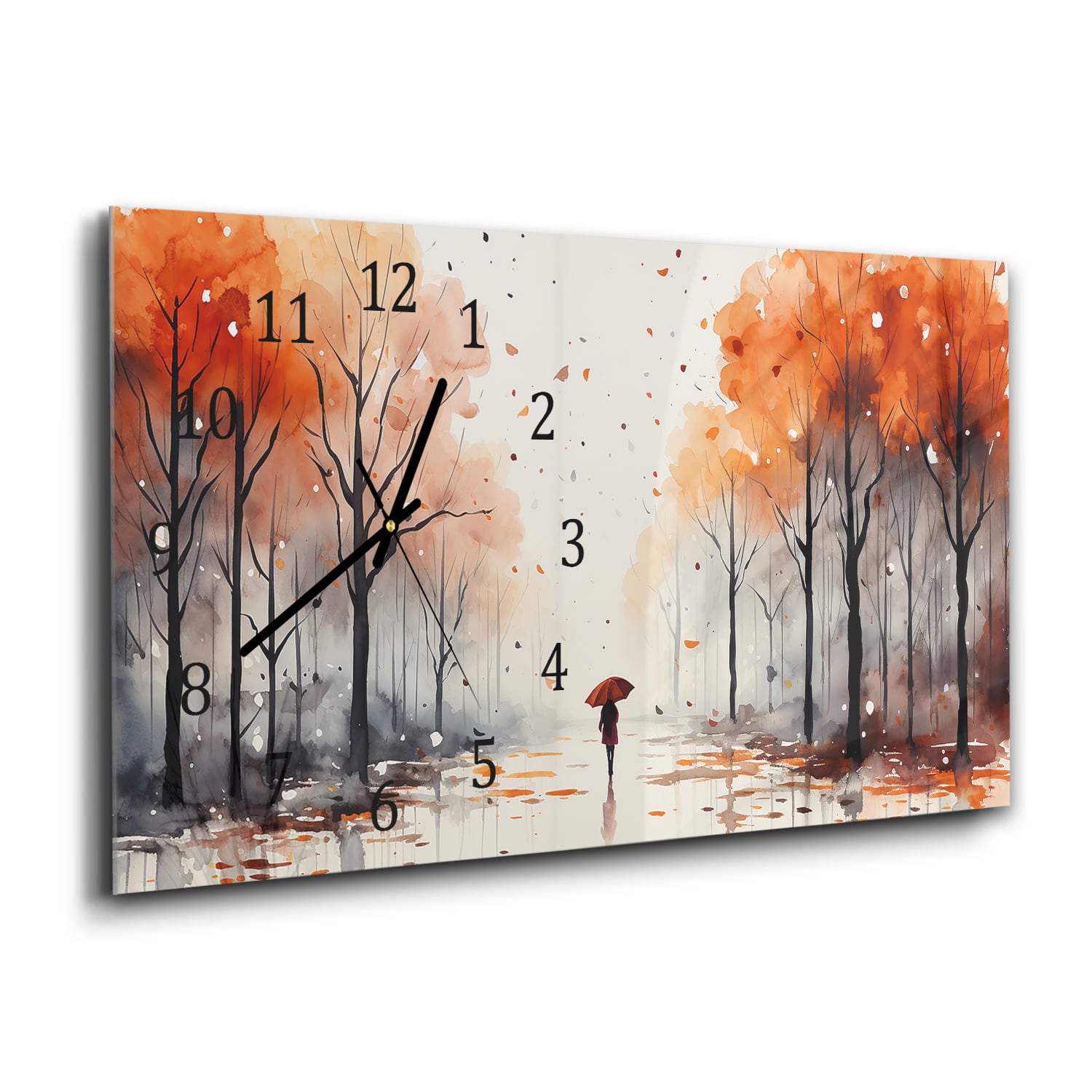 Wandklok 60x30 - Gehard Glas - Waterverf Schilderij van Herfst Park