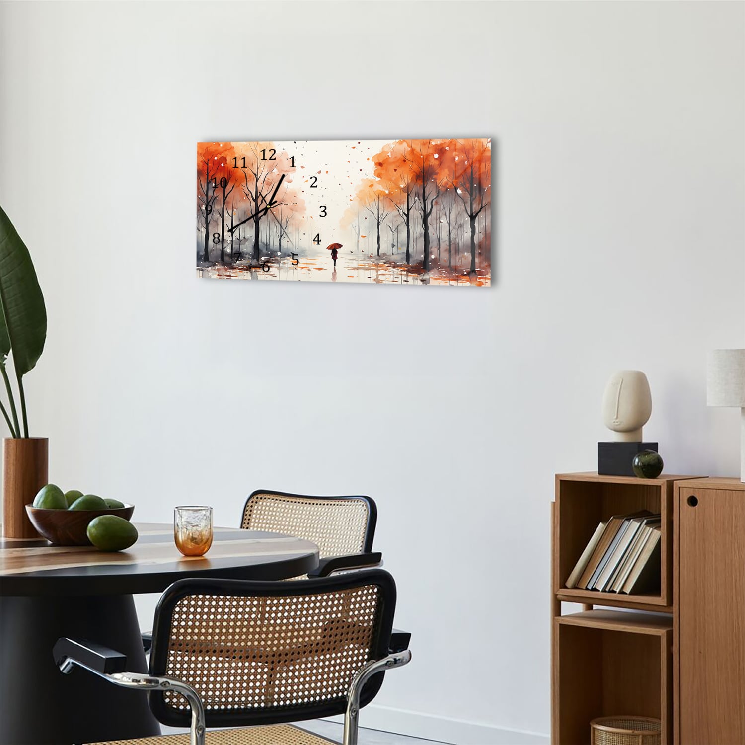Wandklok 60x30 - Gehard Glas - Waterverf Schilderij van Herfst Park