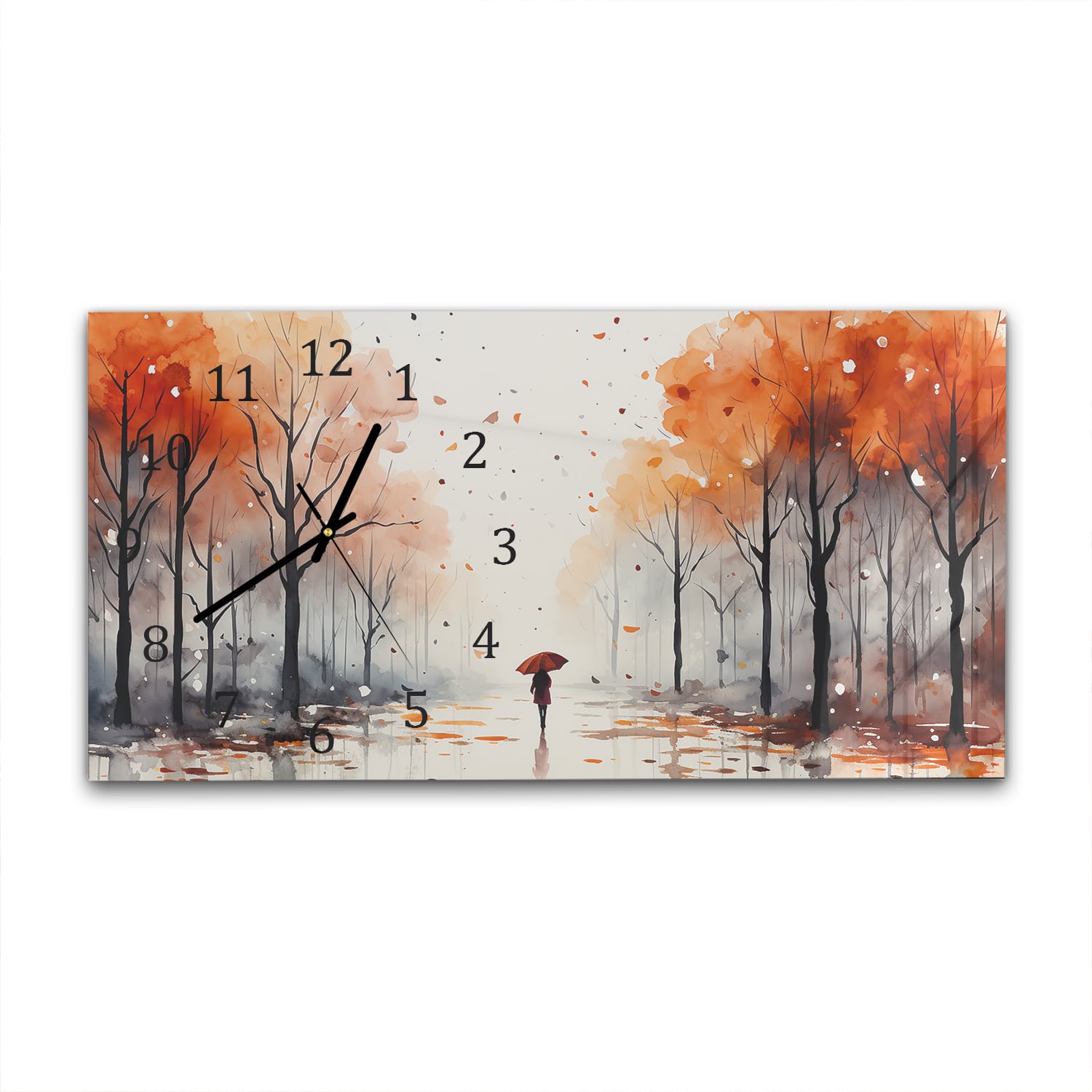 Wandklok 60x30 - Gehard Glas - Waterverf Schilderij van Herfst Park