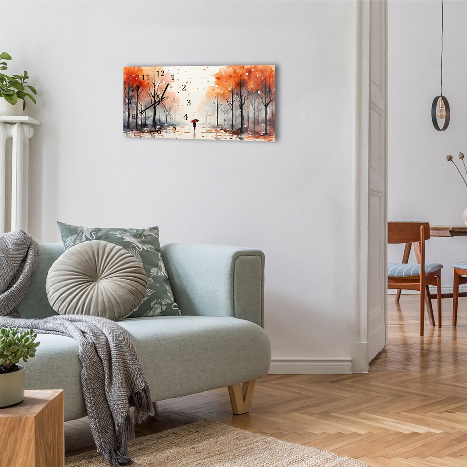 Wandklok 60x30 - Gehard Glas - Waterverf Schilderij van Herfst Park