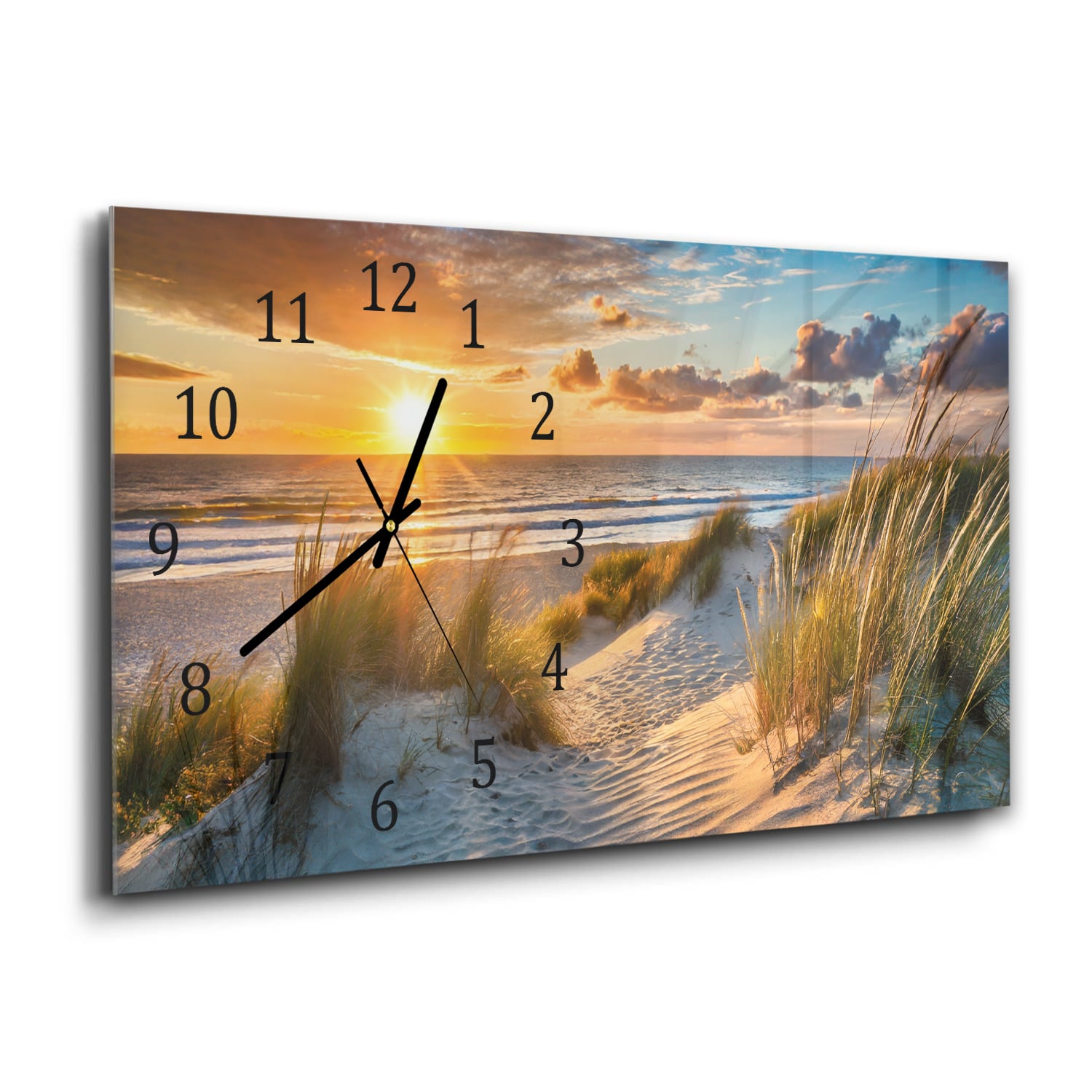 Wandklok 60x30 - Gehard Glas - Zonsondergang bij Duinen