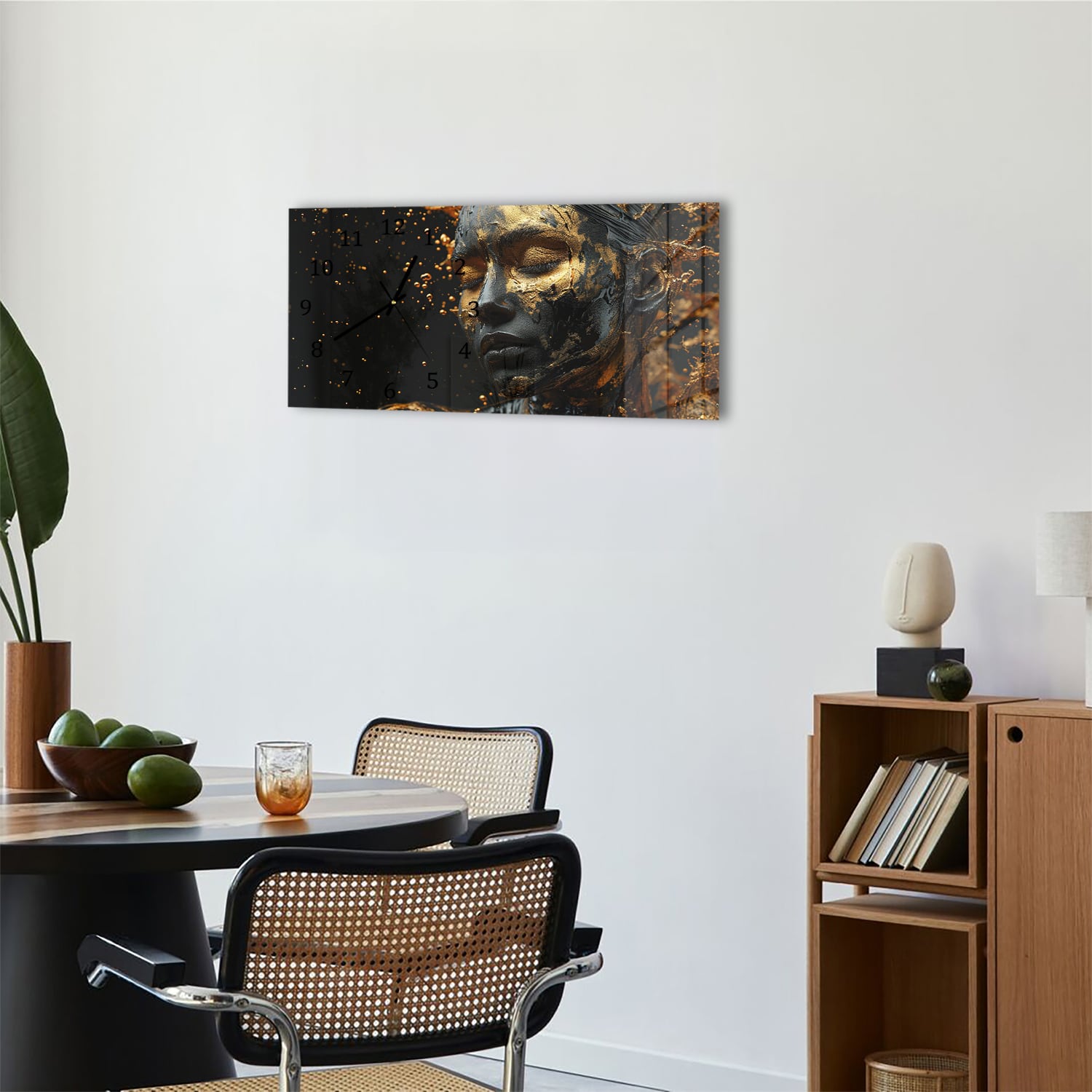 Wandklok 60x30 - Gehard Glas - Vrouw met Gouden Make-up