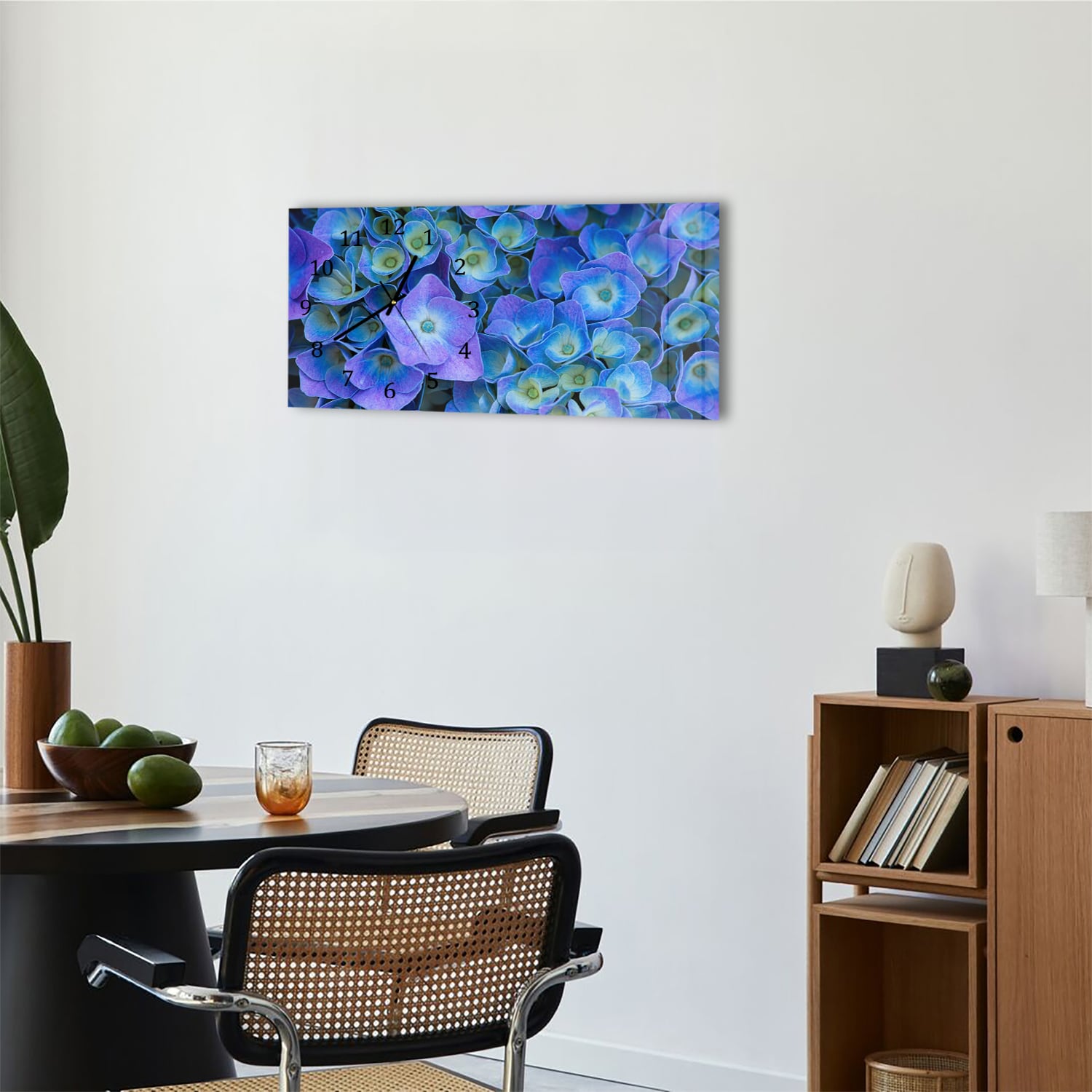 Wandklok 60x30 - Gehard Glas - Hydrangea bloei