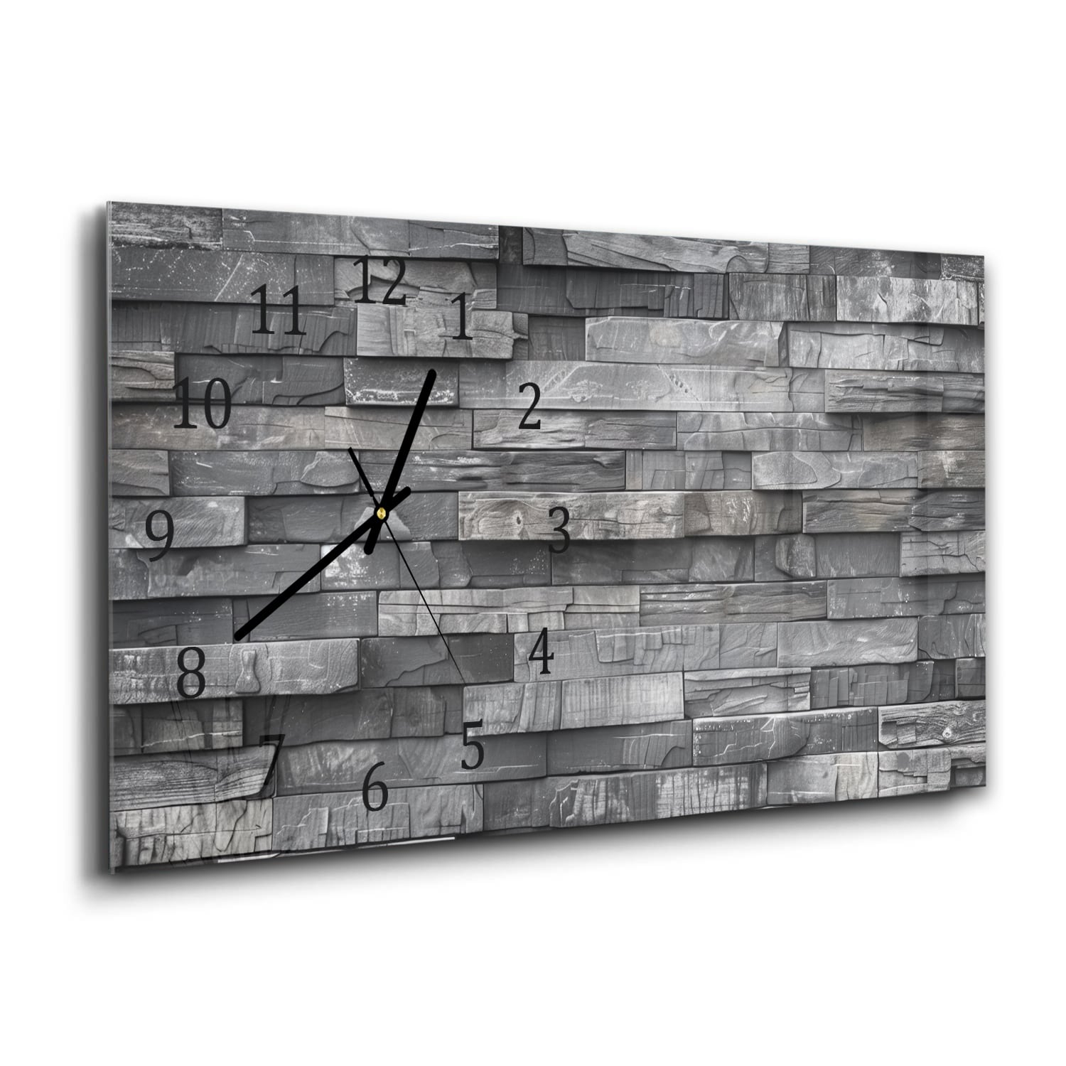 Wandklok 60x30 - Gehard Glas - Stenen Muur Zwart-Wit