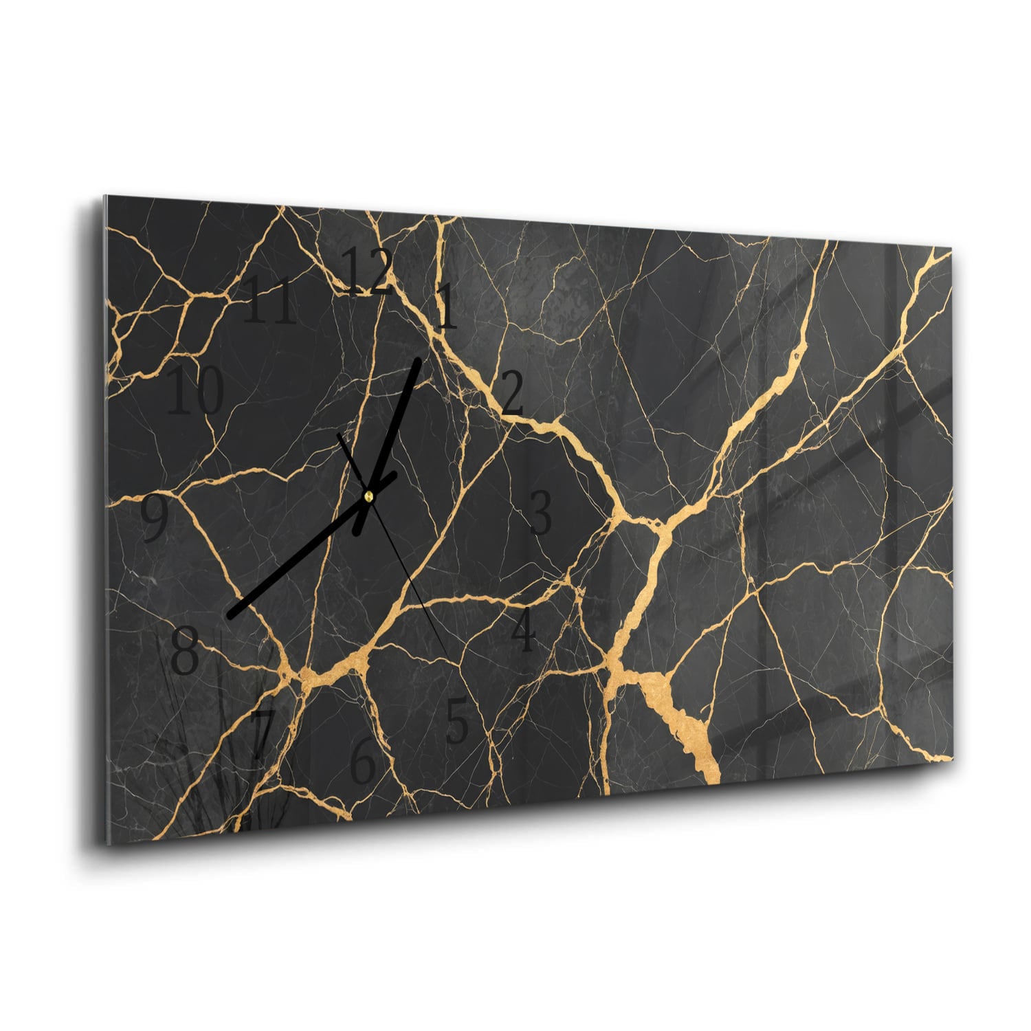 Wandklok 60x30 - Gehard Glas - Gouden Aders In Zwart Marmer