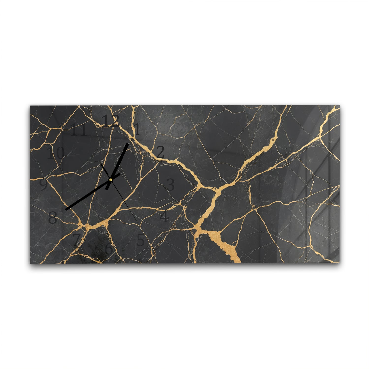 Wandklok 60x30 - Gehard Glas - Gouden Aders In Zwart Marmer