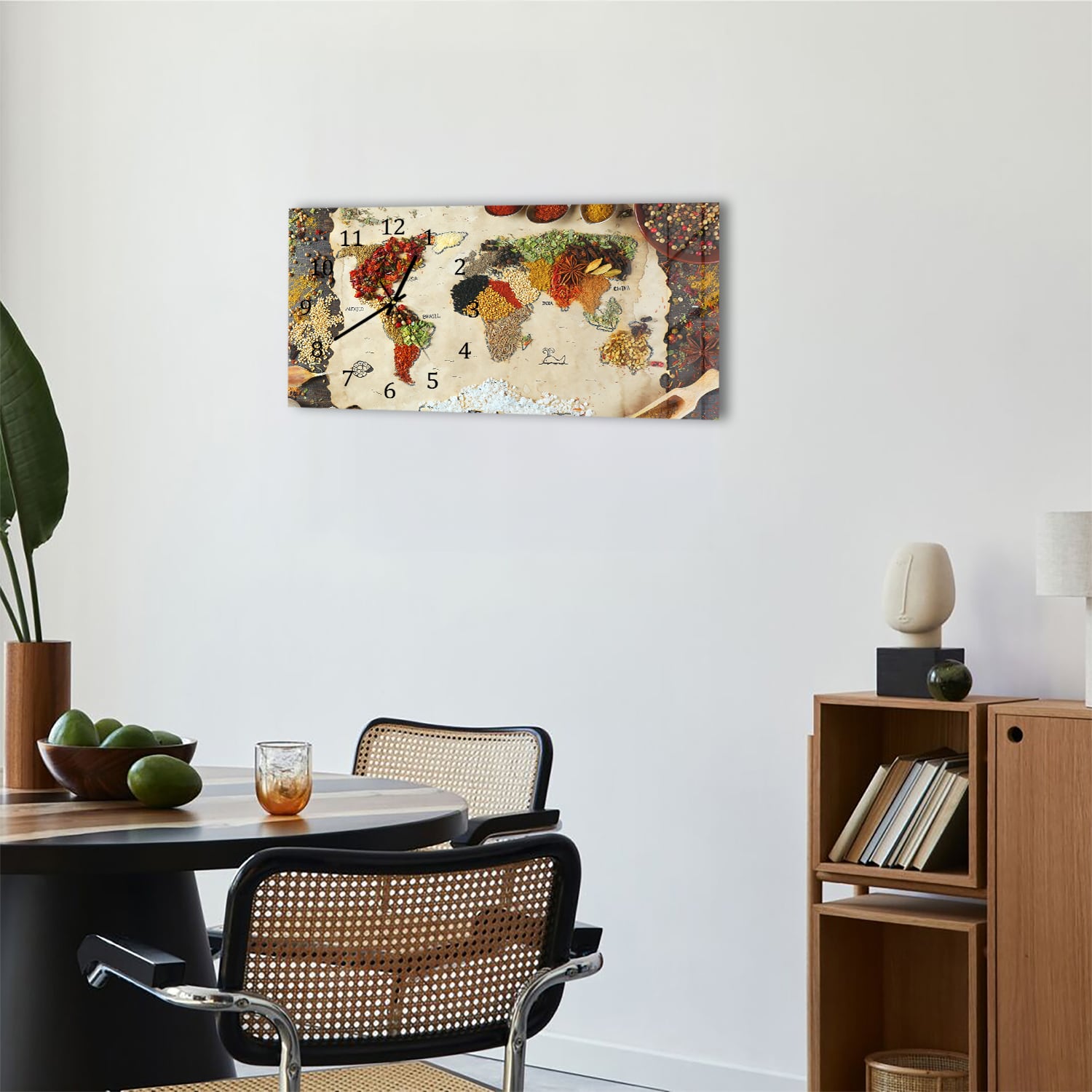 Wandklok 60x30 - Gehard Glas - Wereldkaart van Specerijen