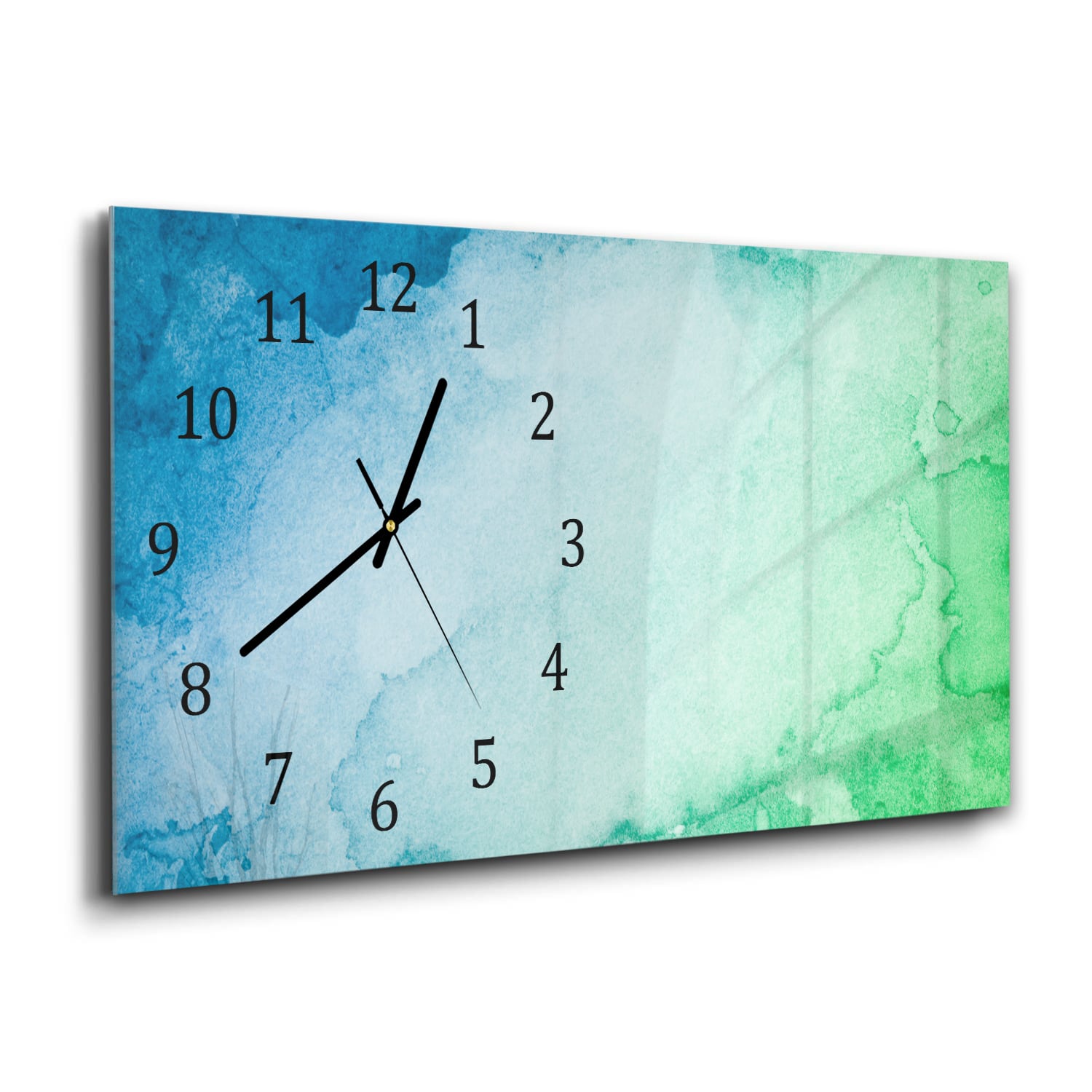 Wandklok 60x30 - Gehard Glas - Groen-Blauwe Waterverf