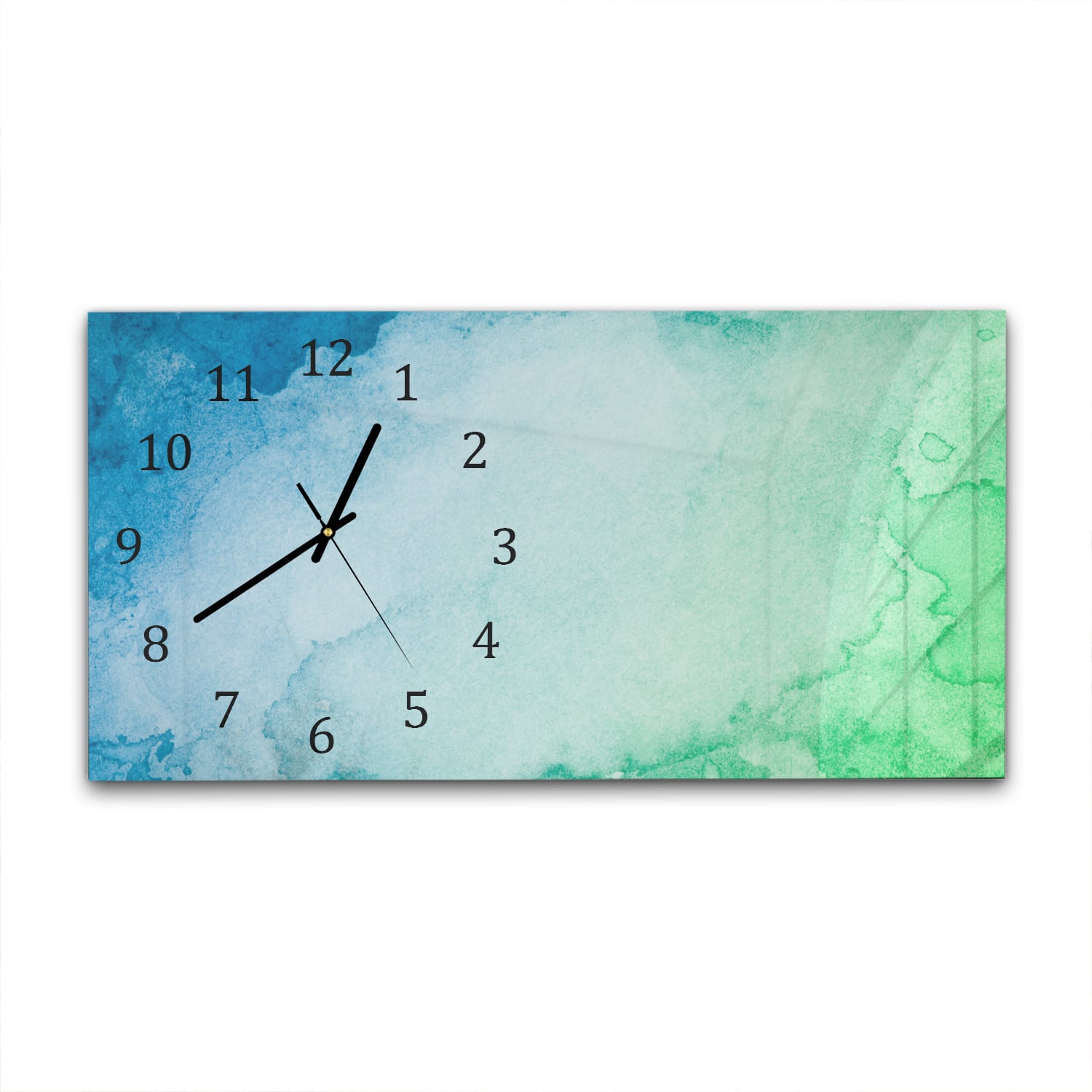 Wandklok 60x30 - Gehard Glas - Groen-Blauwe Waterverf