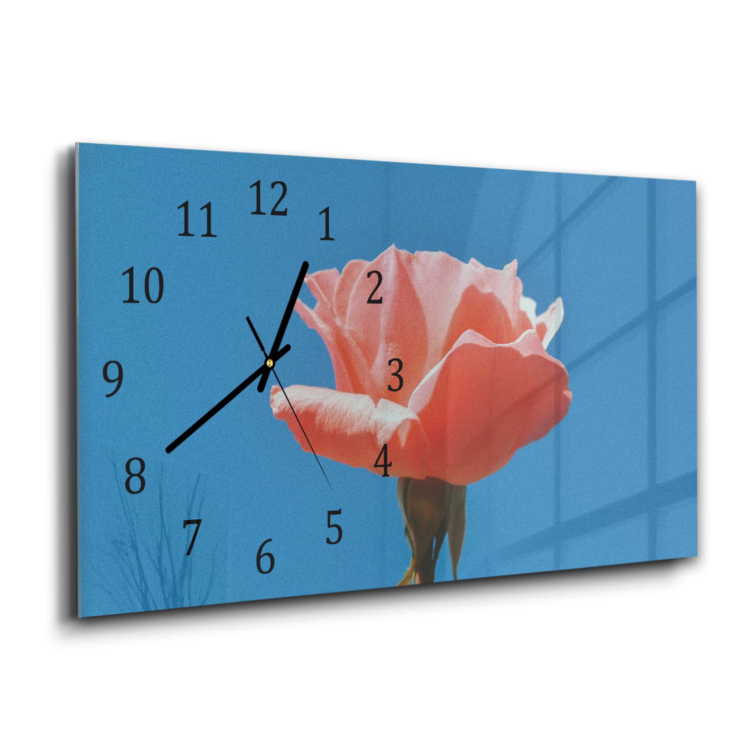 Wandklok 60x30 - Gehard Glas - Roos met blauwe lucht