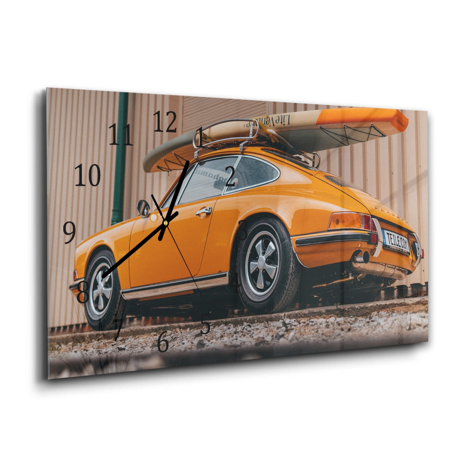 Wandklok 60x30 - Gehard Glas - Porsche met Surfboard