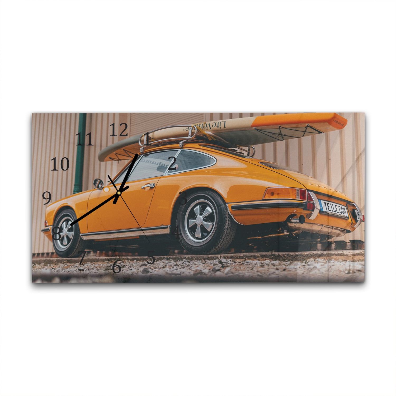 Wandklok 60x30 - Gehard Glas - Porsche met Surfboard