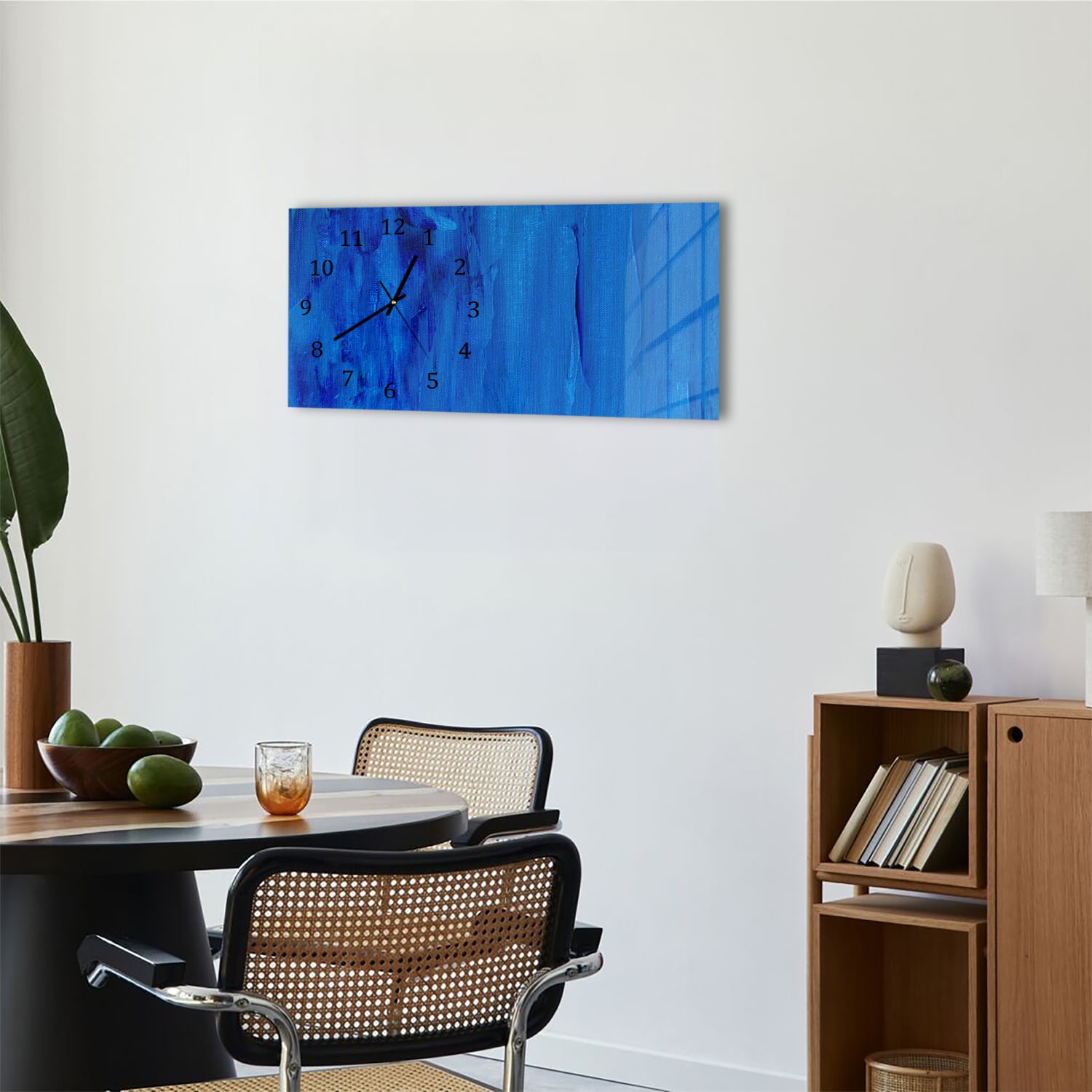 Wandklok 60x30 - Gehard Glas - Blauw Abstractie