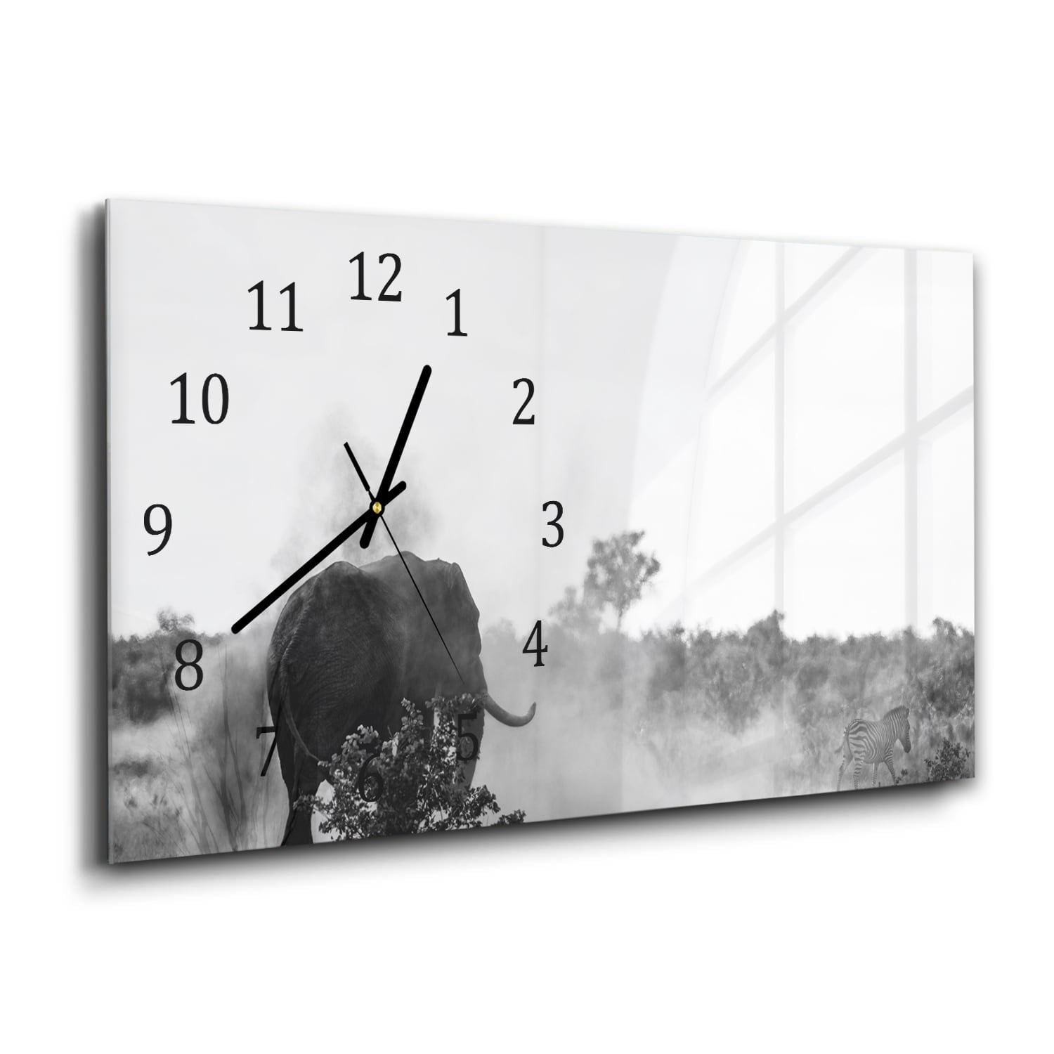 Wandklok 60x30 - Gehard Glas - Olifant in Zwart-Wit