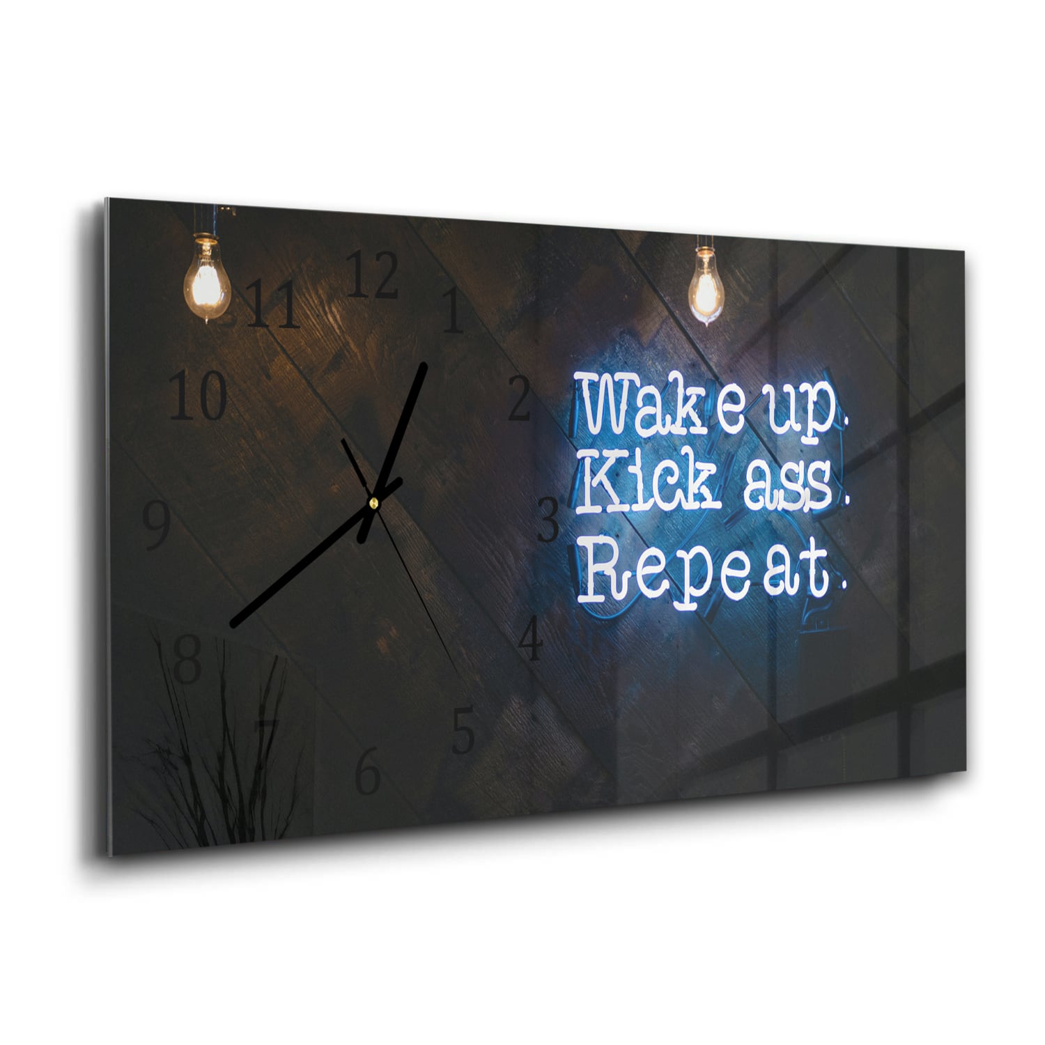 Wandklok 60x30 - Gehard Glas - Wake up, Kick ass, Repeat