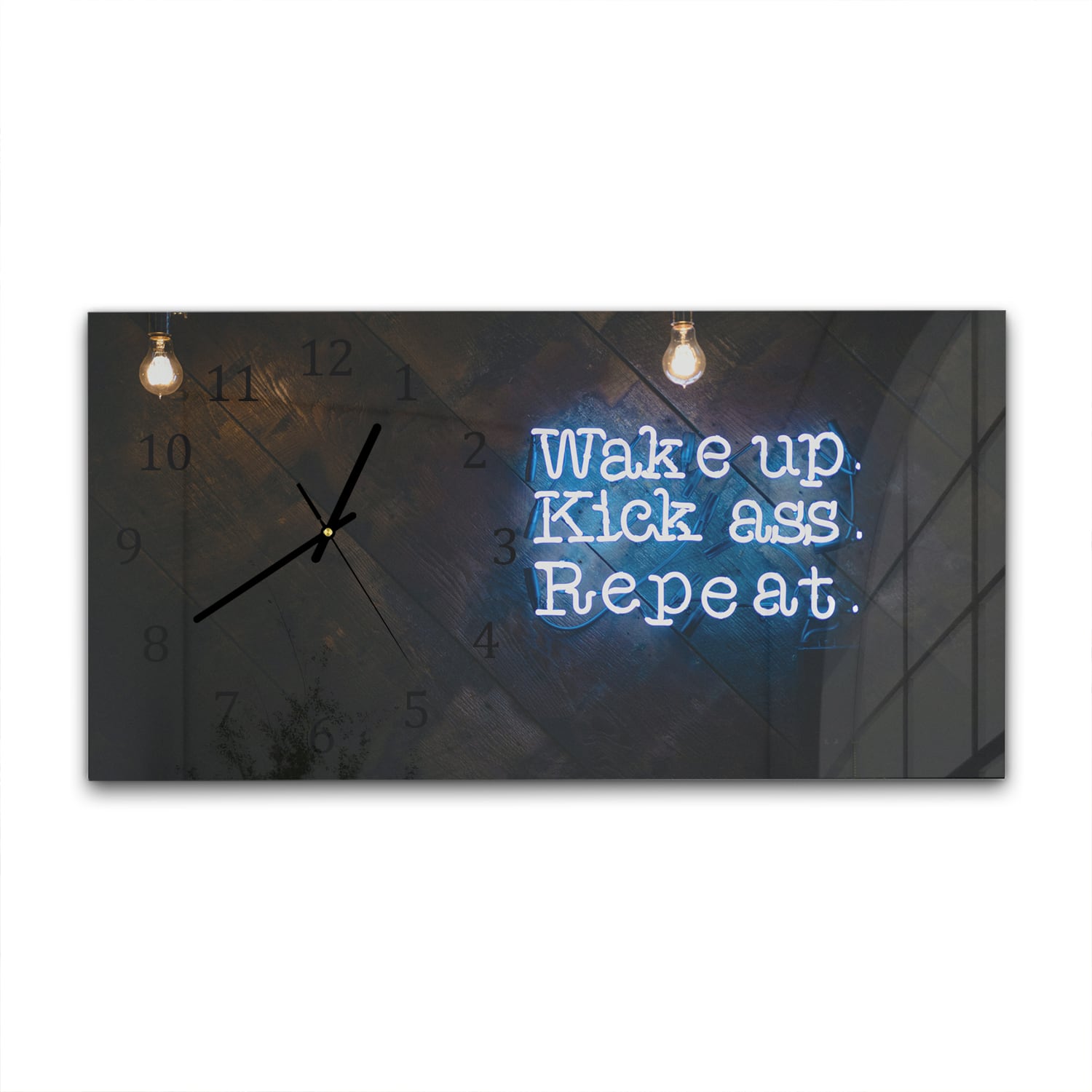 Wandklok 60x30 - Gehard Glas - Wake up, Kick ass, Repeat